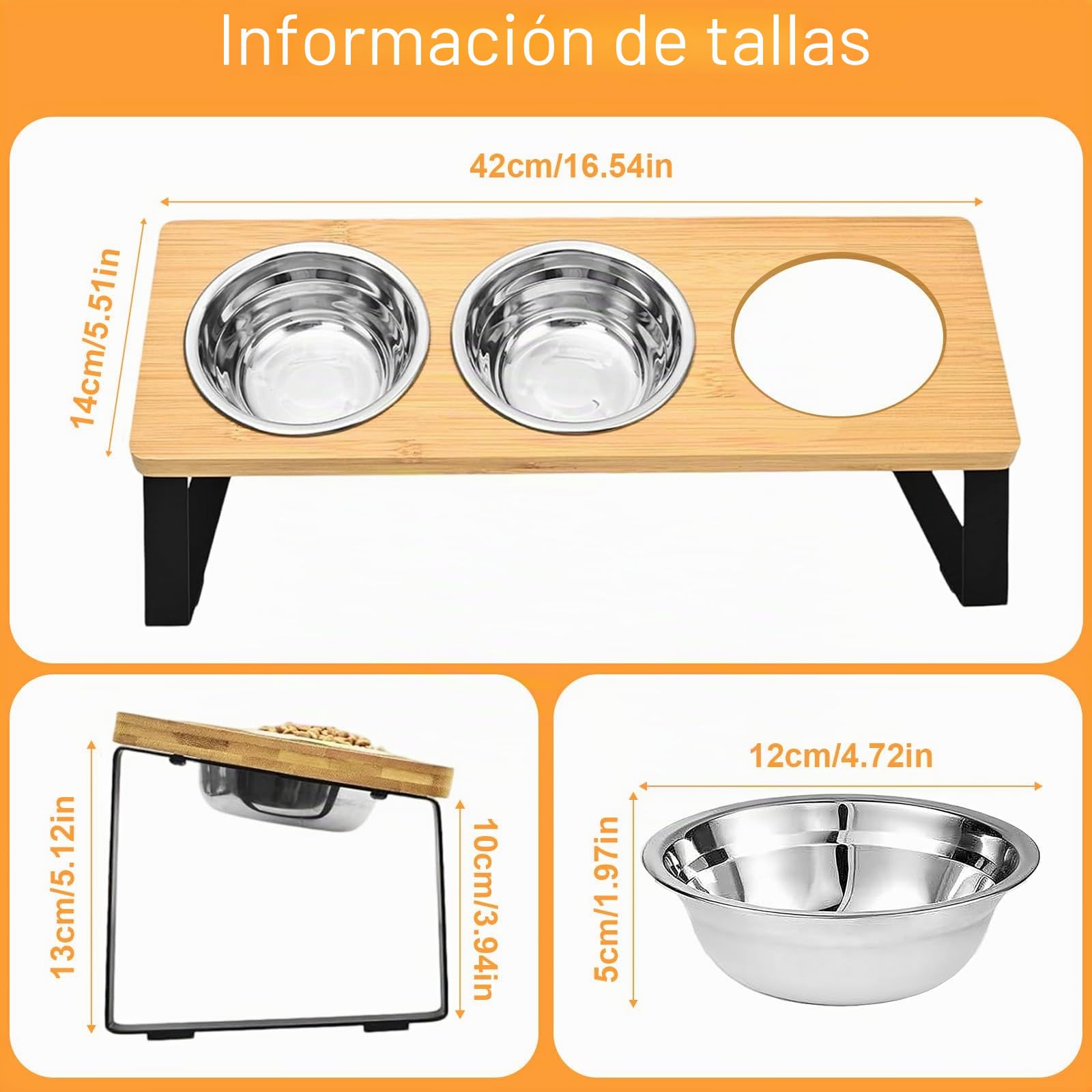 Comedero Gato Elevado con Antideslizante Alfombrilla & Soporte, 3 Comederos Gatos Acero Inoxidable Inclinado 15°, Cuenco Perro Alimentos Agua Bebedero Elevados Antivómitos para Gatos, Perros Pequeños