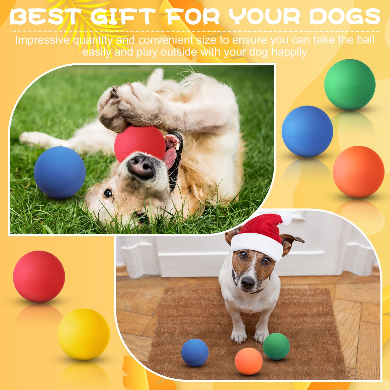 Hiboom Lot de 15 balles de tennis en caoutchouc à rebond élevé pour chien, jouets pour chien, jouets pour chiot, jouets pour dentition, balles rebondissantes de 6,1 cm pour petits chiens, balle