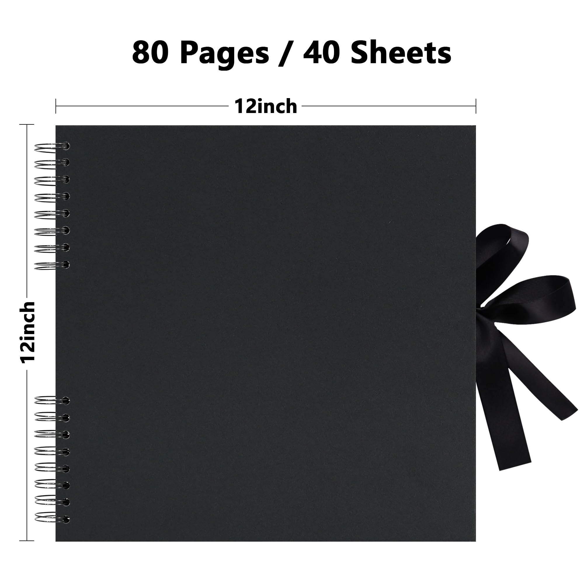 Vienrose Álbum de recortes grande de 12 x 12 pulgadas, álbum de fotos, álbum de recortes de bricolaje, libro de recuerdos de papel kraft grueso negro, álbumes de fotos para parejas, bebés, bodas,