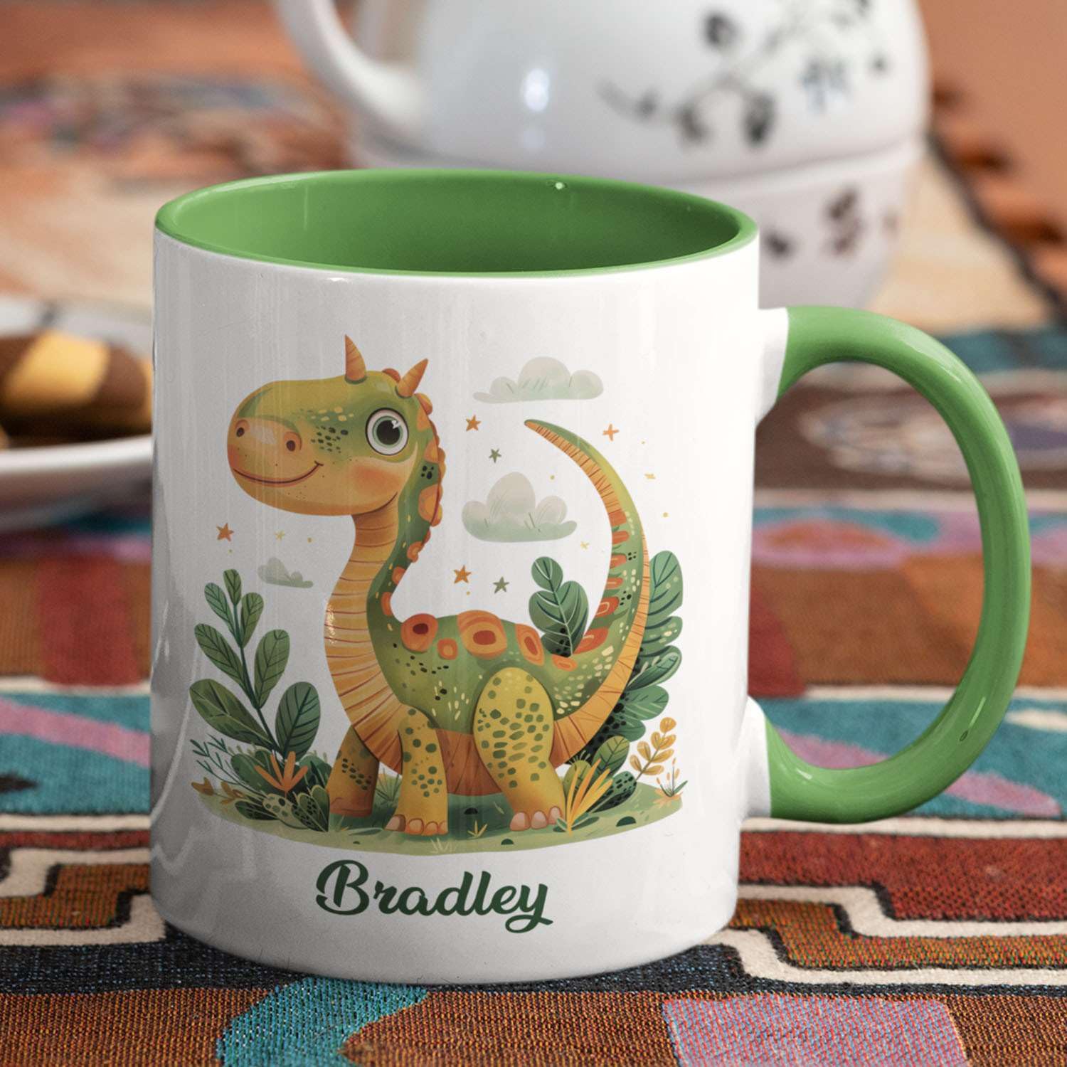 Custom Name Dinosaur Coffee Mug - Personalized Ceramic Mug With Watercolor Art, 11oz Or 15oz - View #12