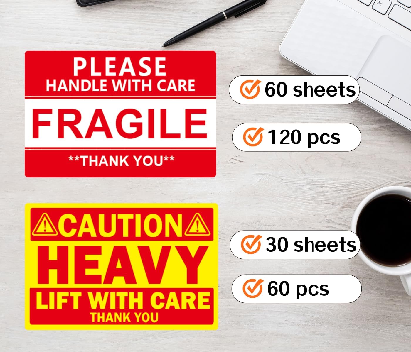 4x6 Inch Fragile & Heavy Labels for Moving Boxes, Strong Adhesive, 180PCS image 3
