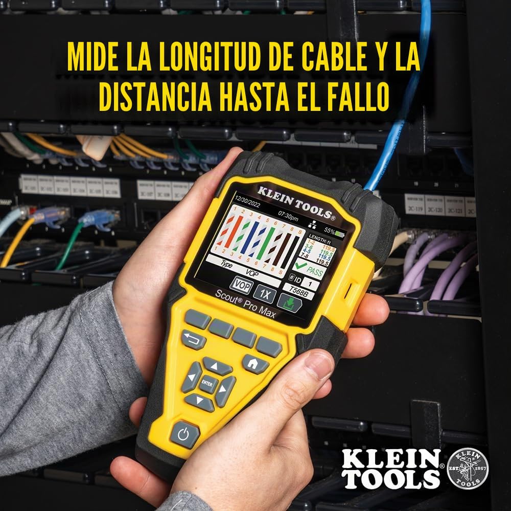 Klein Tools VDV501-770 | Probador De Cables Scout Pro Max Con Juego De Mando A Distancia | Prueba Y Medida Datos Telefonia Y Coaxial | Longitud Hasta 610 M | Memoria Y Pantalla Retroiluminada