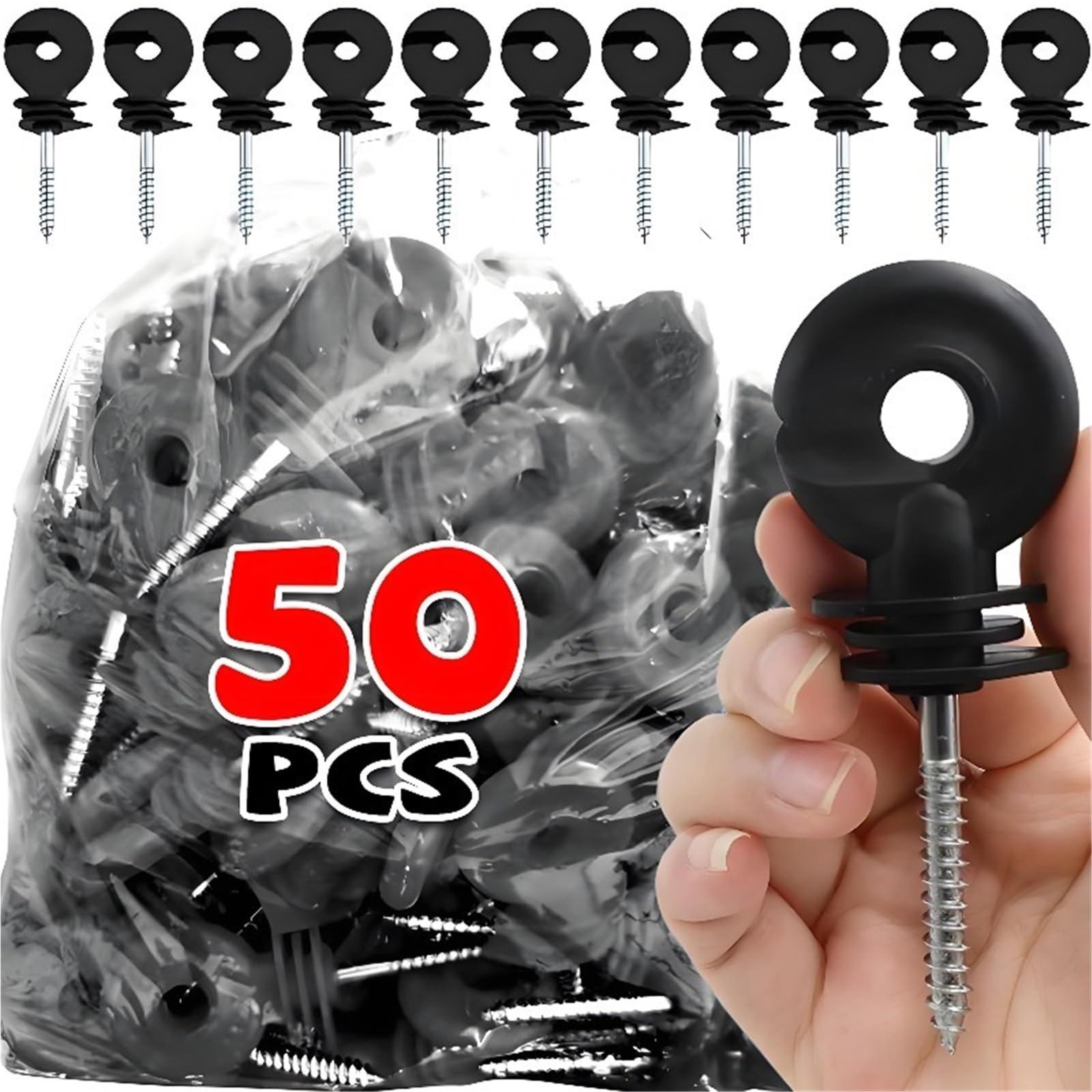 Isolatori Per Recinto Elettrico 50/5PCS Isolanti for recinti elettrici agricoli Collegamenti di cavi for chiodi autofilettanti Ganci for appendere bestiame(50PCS)