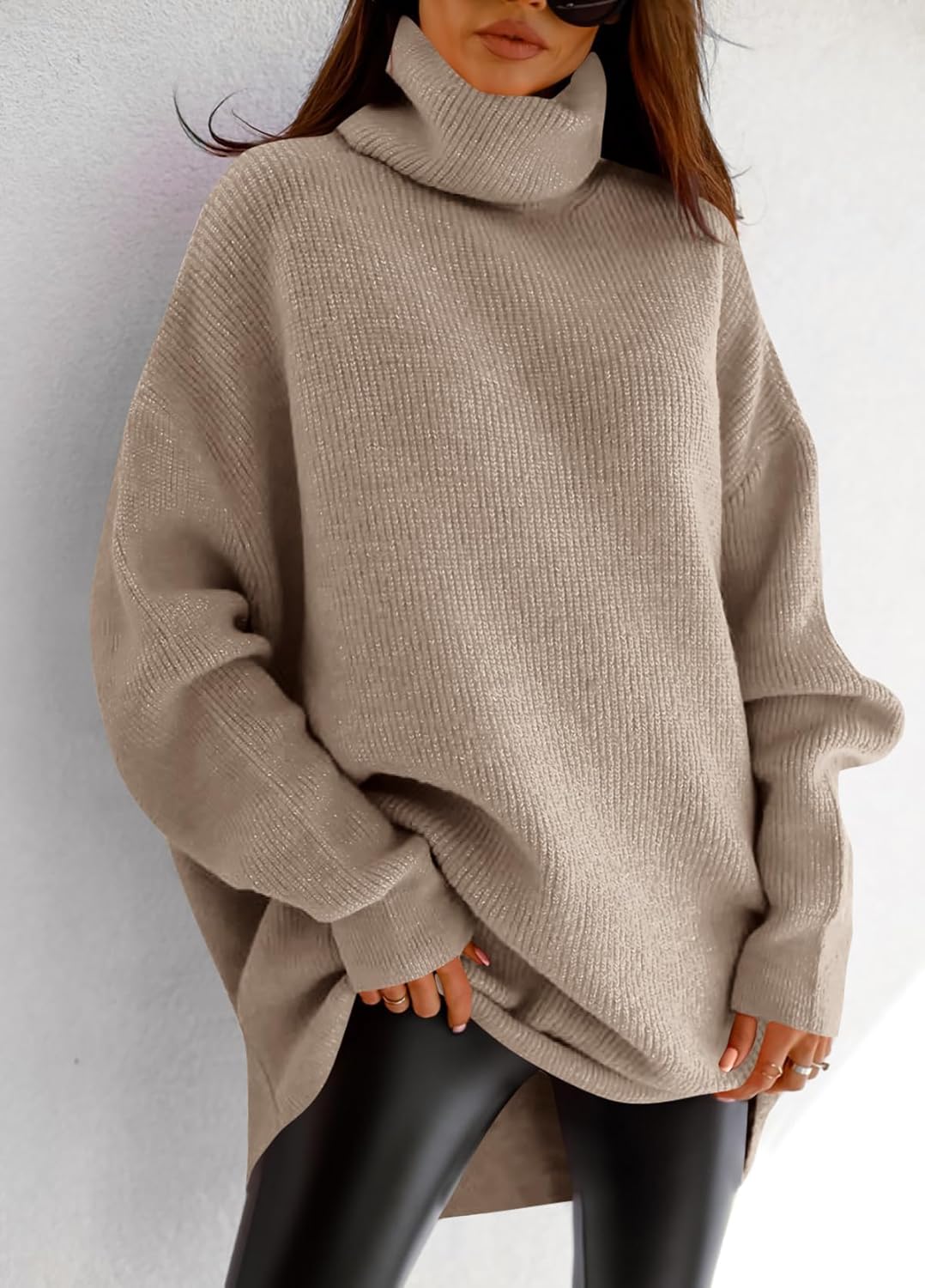 imesrun Womens Turtleneck Oversized Sweater Batwing Chunky Pullover Sweater Casual Fall Loose Knit Jumper Top - Image 4
