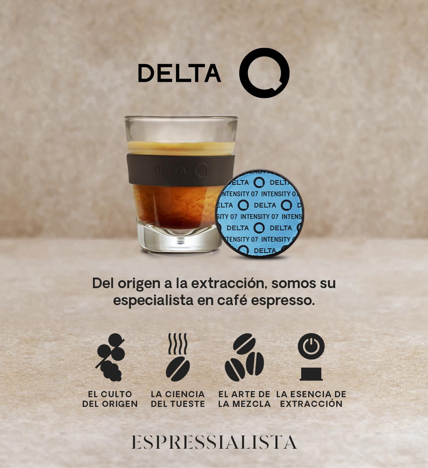 Delta Q Cápsulas de Café Molido DeQafeinatus Intensidad 7 Espresso Descafeinado Sabor Caramelo