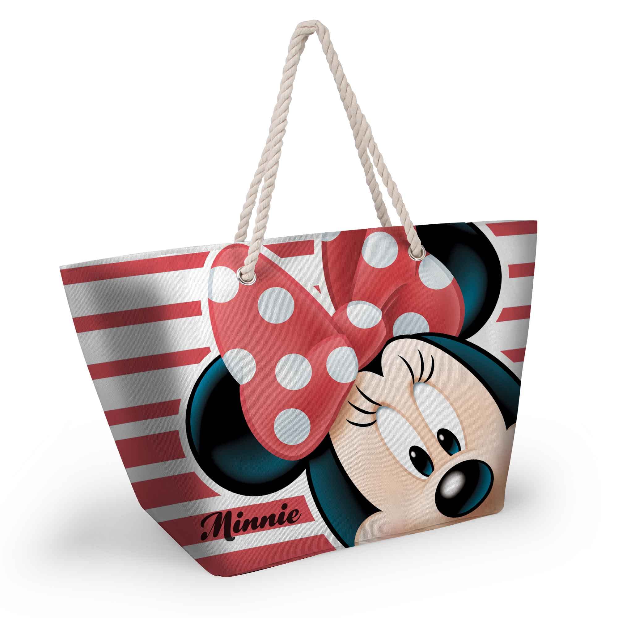 Disney Minnie Mouse Stripes-Bolsa de Playa Soleil, Rojo, 52 x 37 cm