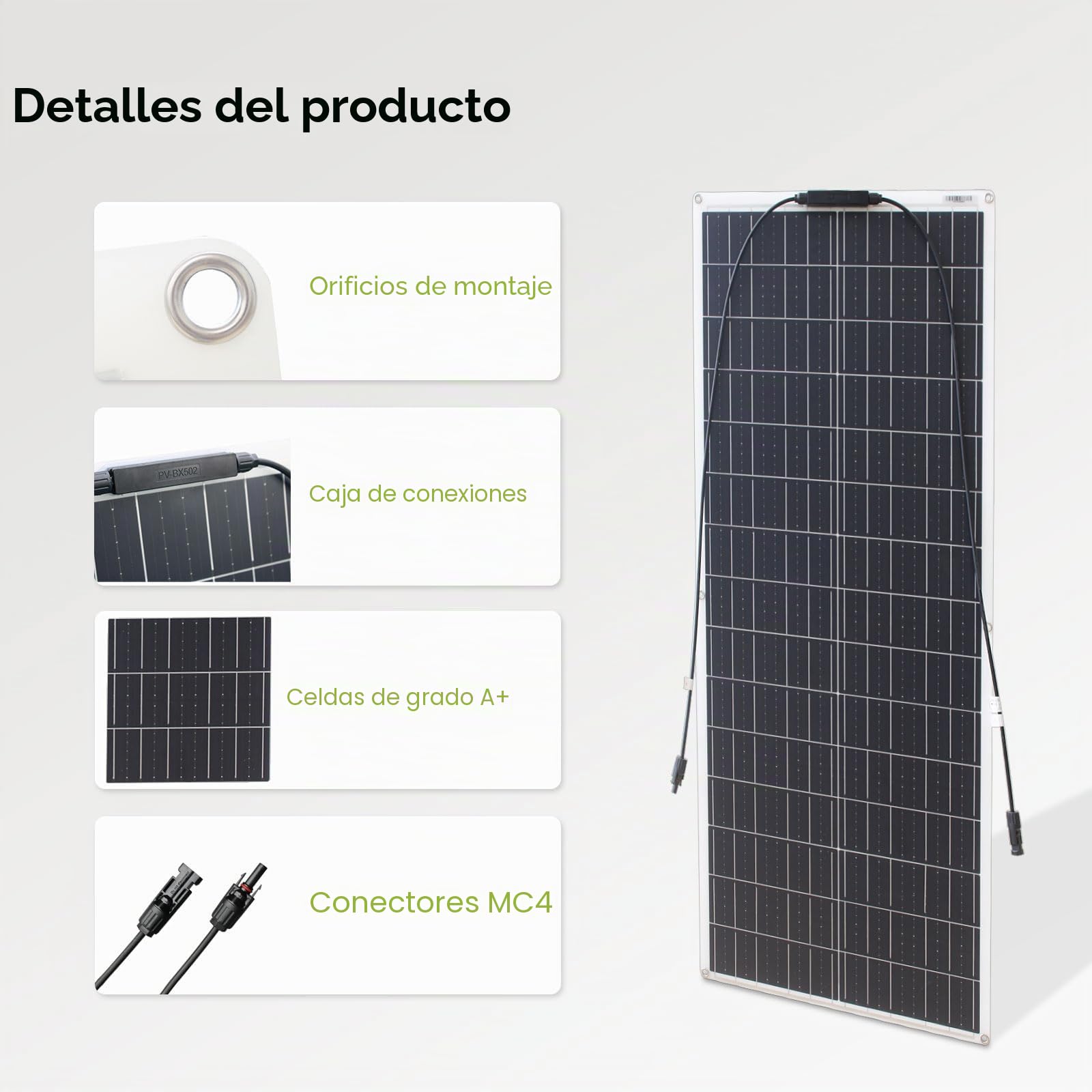Panel solar 100 W 12 V flexible monocristalino panel solar ultra ligero ultra delgado impermeable cargador solar para autocaravana, techo, caravana, barco y superficies irregulares (100 W)