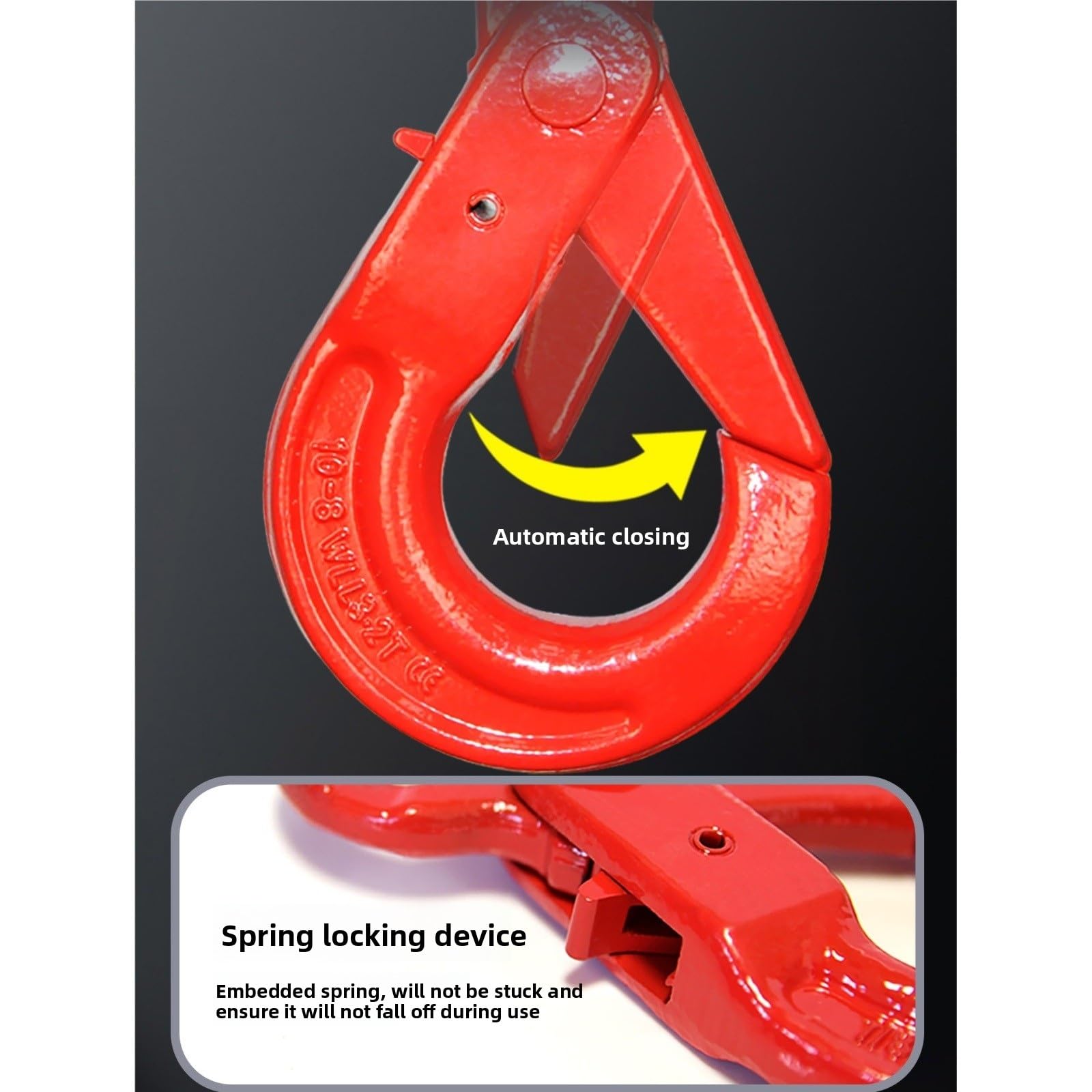 Gancio autobloccante con forcella da 1,12-31,5 tonnellate, ganci di sollevamento in acciaio for carichi pesanti, ganci for catena di sicurezza for il trasporto, accessorio for rigging(2ton load)