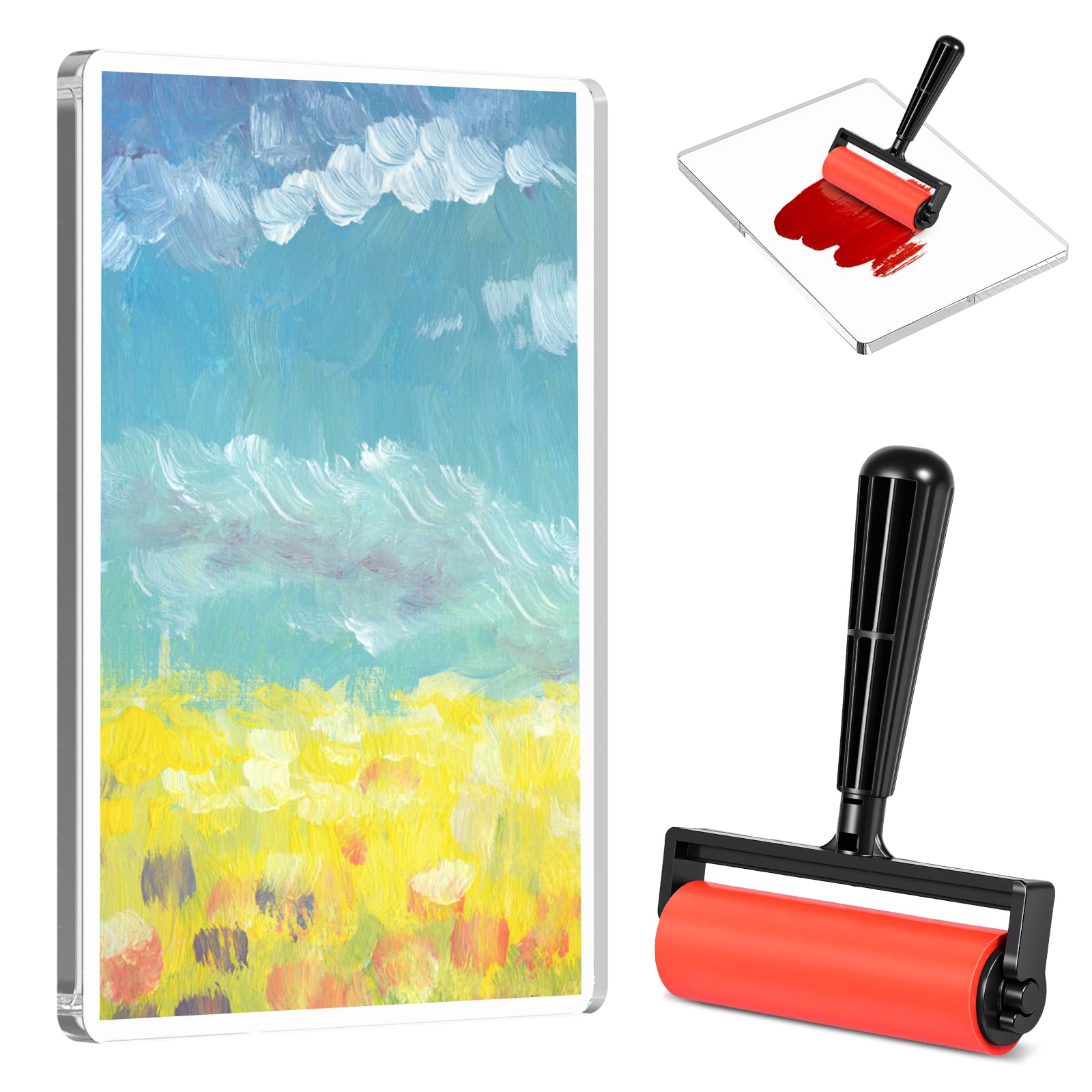 Gelli Plate Printing Kit, 5" x 7" Reusable Gelli Plate with Rubber Brayer Roller, Gel Plates for Artists & Crafters Monoprinting Printmaking Card Making, Art Supplies for Home Classroom Crafts — image 1