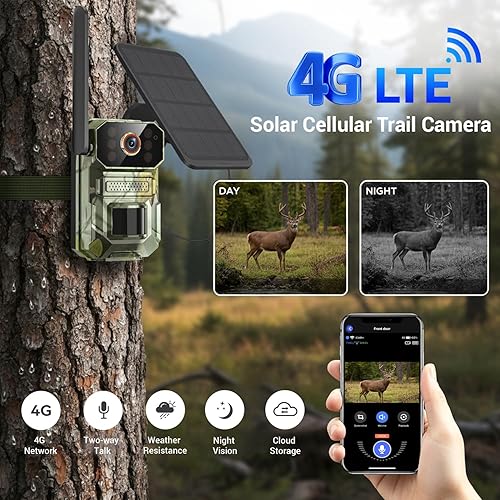 Miniatura 2 de Cámara celular 4G LTE con panel solar, caza de 1080p y seguridad al aire libre, conversación de 2 vías, detección de movimiento de largo alcance,