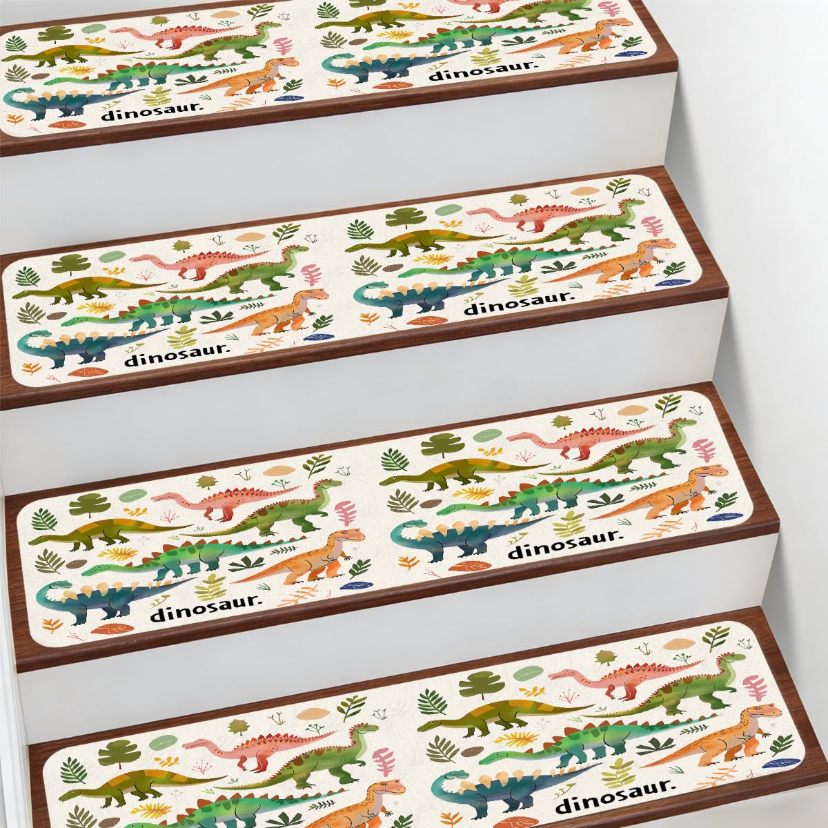 Alfombra para escaleras Mexpekil de 7.8x30" antideslizante infantil con diseño de dinosaurio