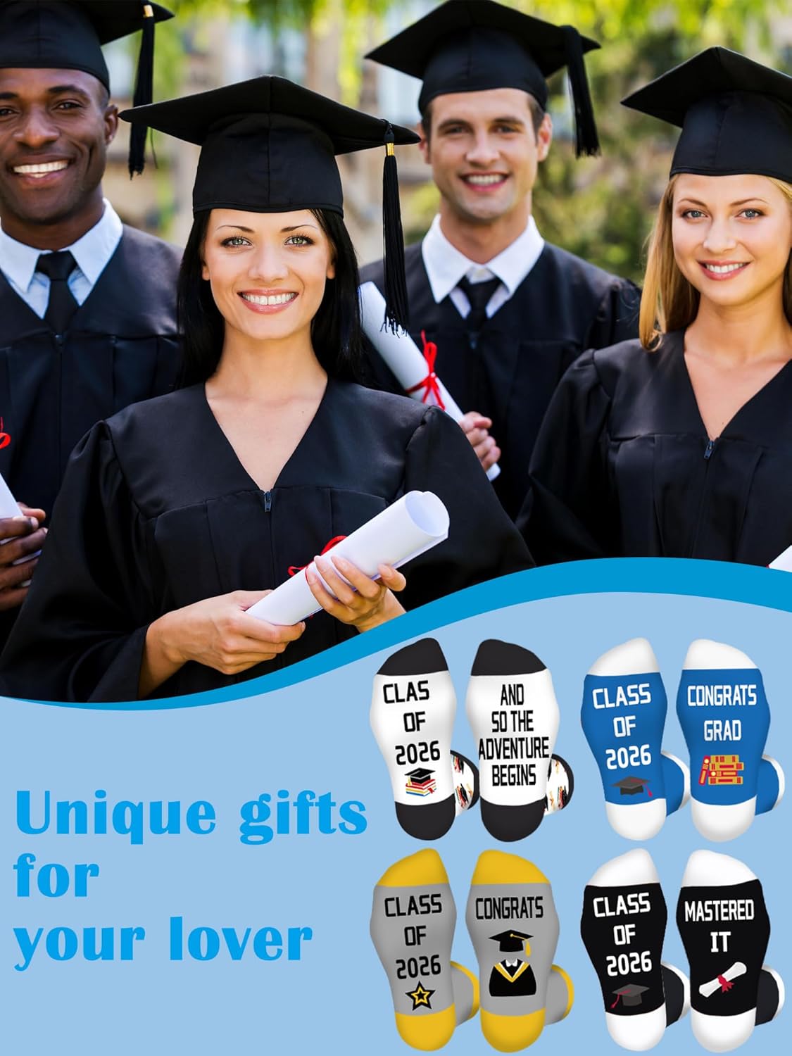 Sintege 28 Pairs Graduation Socks Class of 2026 Crew Socks Novelty Graduation Gifts for College Student Classmates Friends Graduation Season Ceremony