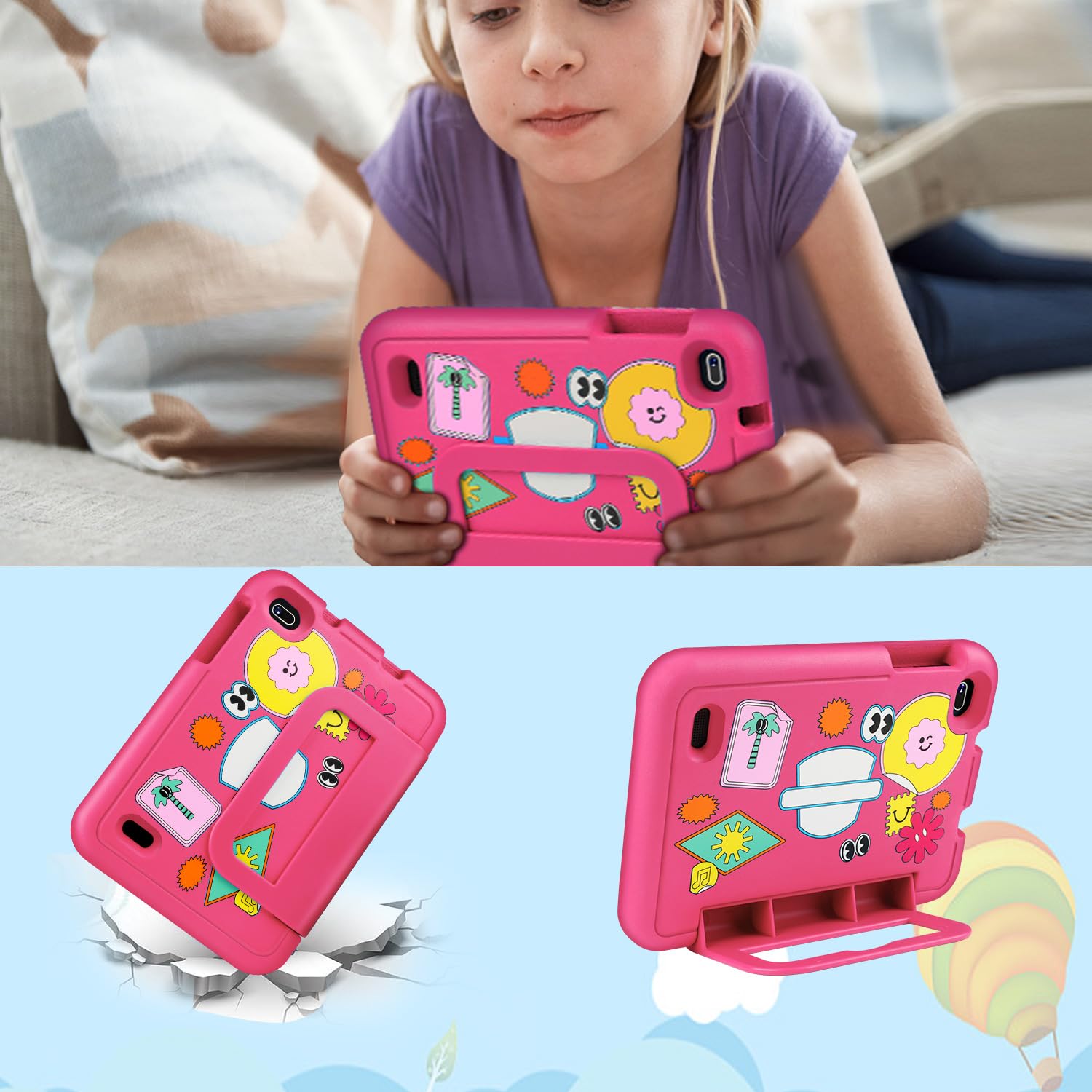 2026 Tablet Bambini 7 pollici Android, 7GB RAM + 64GB ROM/TF 1 TB, Wi-Fi 6, BT 5.0, 8-core, Batteria 3500mAh, Controllo Parentale, Doppia Fotocamera, GMS, Tablet Bambini Con Custodia in EVA - Rosa