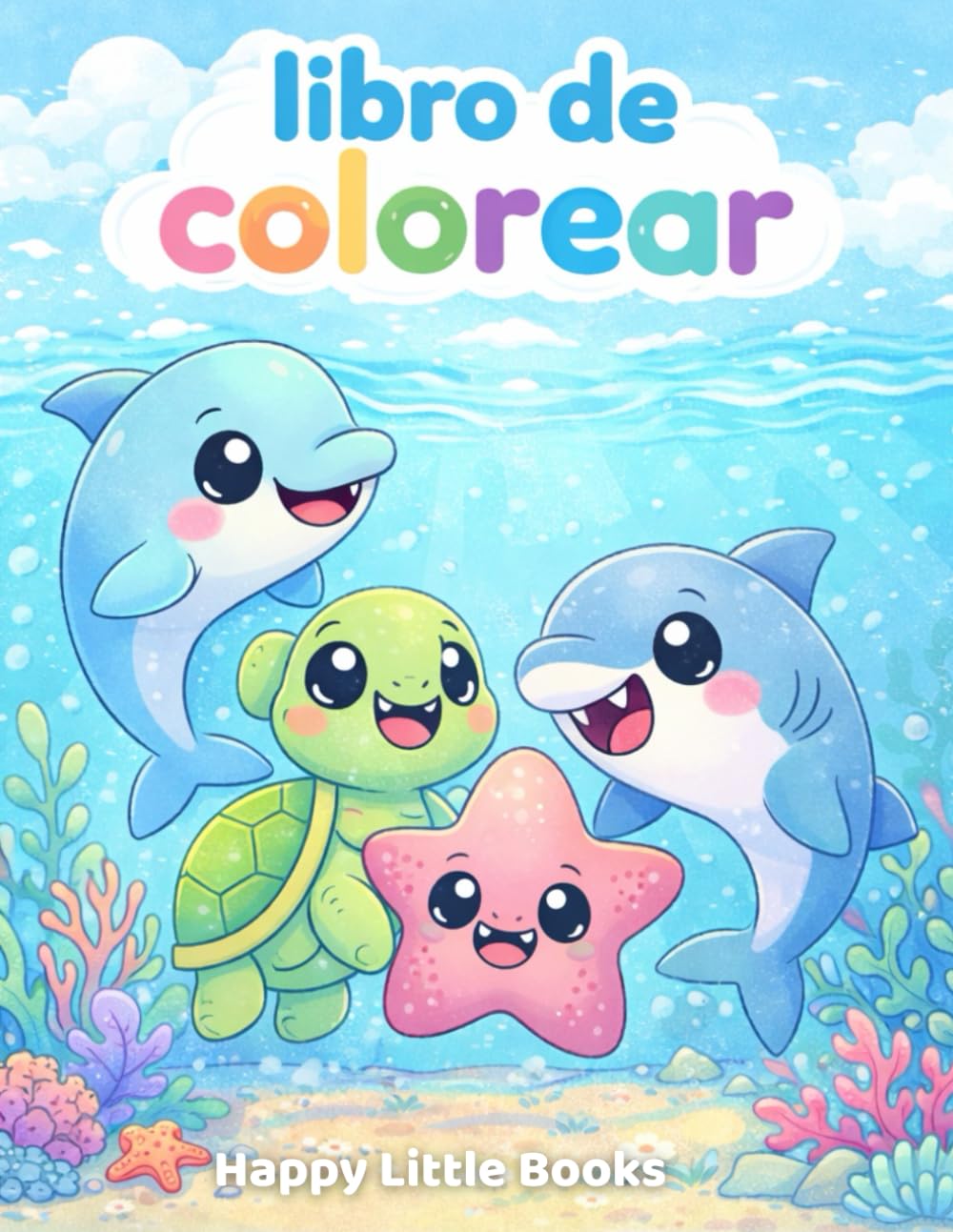 Animales del mar para colorear: Libro infantil kawaii para niños y niñas (2–6 años)
