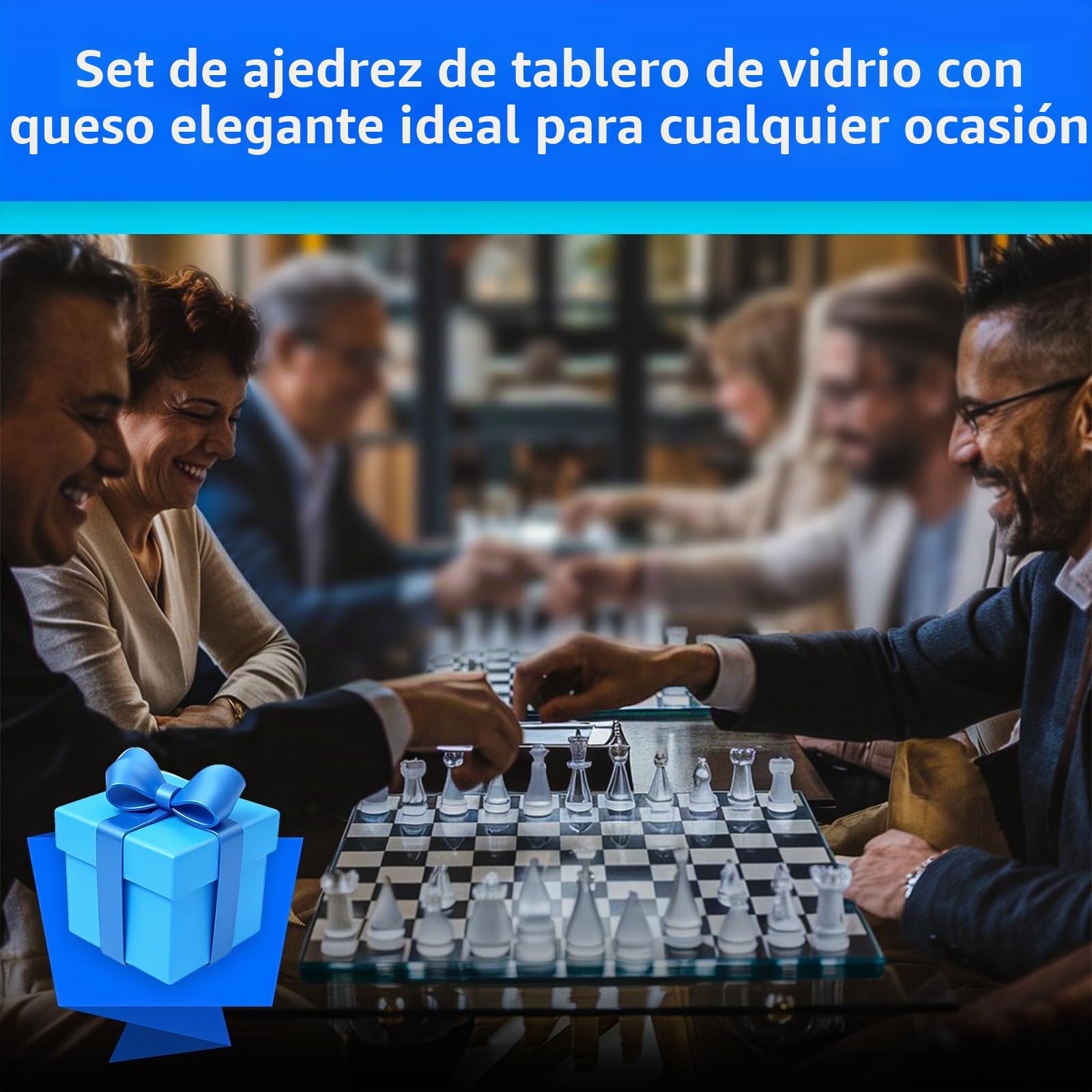 VR7 Juego de Ajedrez de Cristal con Parte Inferior Acolchada, Juego de Ajedrez de Vidrio Esmerilado y Transparente para Adultos, Juego de Mesa de Lujo para 2 Jugadores