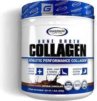Gaspari Nutrition Bone Broth, Athletic Performance Collagen, 13g Protein, Gluten Free, Non-GMO, Keto Certified, Gut and Joint Health 30 Servings, Natural Chocolate