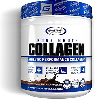 Gaspari Nutrition Bone Broth, Athletic Performance Collagen, 13g Protein, Gluten Free, Non-GMO, Keto Certified, Gut and Joint Health (30 Servings, Natural Chocolate)