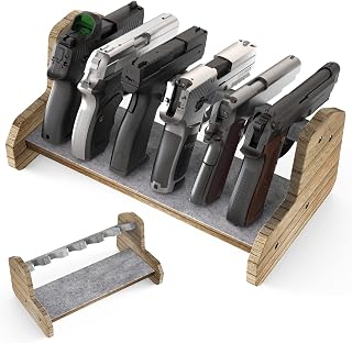 Pure Wood Made Pistol Rack, Handgun Rack for Gun Cabinet Storage, Gun Safe Organizer Accessories, 6 Gun Holder with Carpeted Surface - DINGDOON
