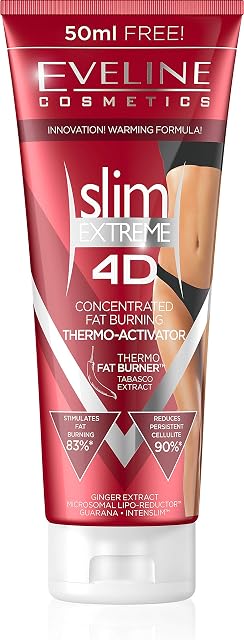 Eveline Cosmetics Slim Extreme 3D Thermoactive Anti-Cellulite Slimming Fat Burning Cream for Women | 250 ML | Body Shaping Extreme Formula | Warming Effect | Slim Legs, Waist and Flat Belly