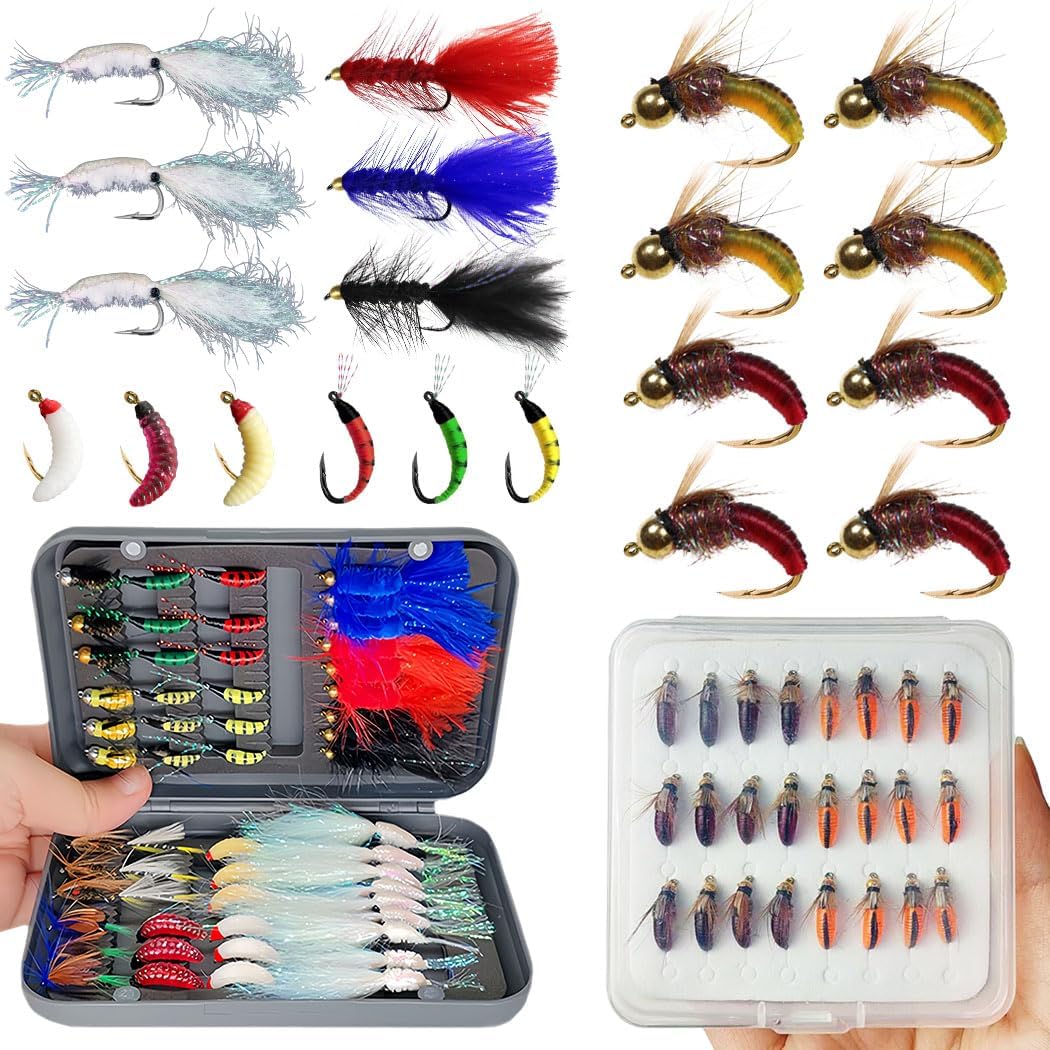22Pcs/51Pcs Set Fly Fishing Flies Scud Nymph Dry/Wet Flies Bionics Insect Lures for Trout Bass Salmon Perch