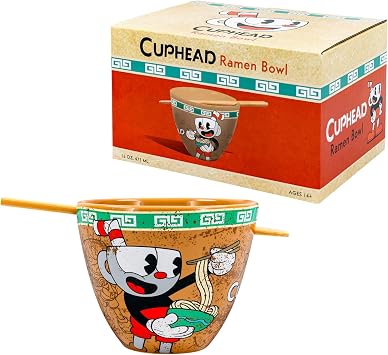 Toynk Cuphead Ceramic Ramen Dinnerware Set | Includes 16-Ounce Noodle Bowl and Wooden Chopsticks