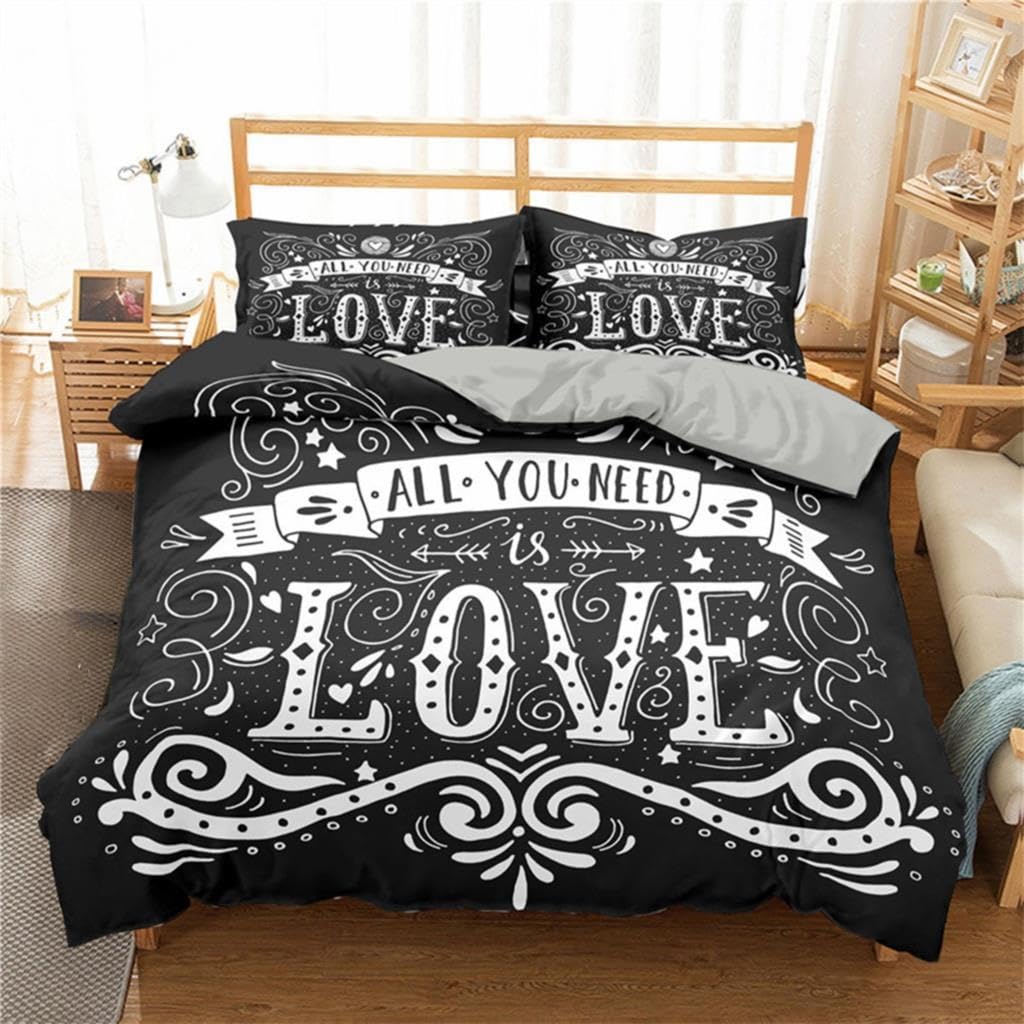 Housse de couette 200x200 motif d'amour graffiti abstrait en microfibre douce avec taies