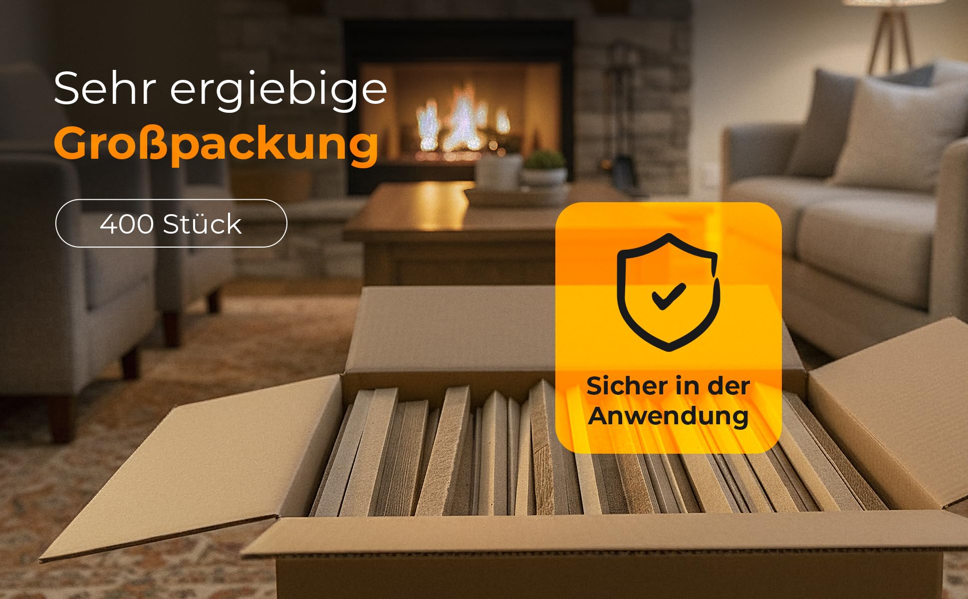 400x Silver Fidibusse - natürliche Kaminanzünder aus Holzfaser & Naturparaffin - saubere, geruchsfreie Verbrennung - Lange Brenndauer - für Kamin, Ofen, Grill & Lagerfeuer geeignet