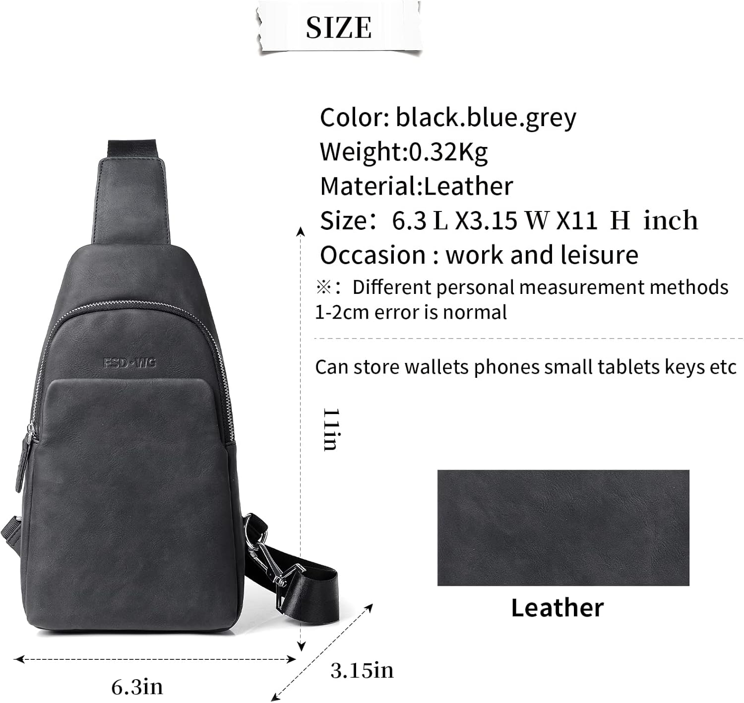FSD.WG sling Backpack for Men Chest Bag Crossbody Shoulder Bags Travel Bag Purse for Men with Water Resistant