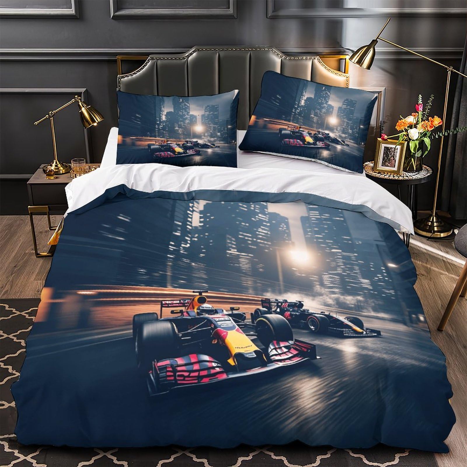 3U6C4M9K Formulaa Racing Quilt Cover Double（200x200cm） With Hidden Zipper, Racing Car Duvet Cover with Pillowcases, Soft Light Microfiber Comforter Cover