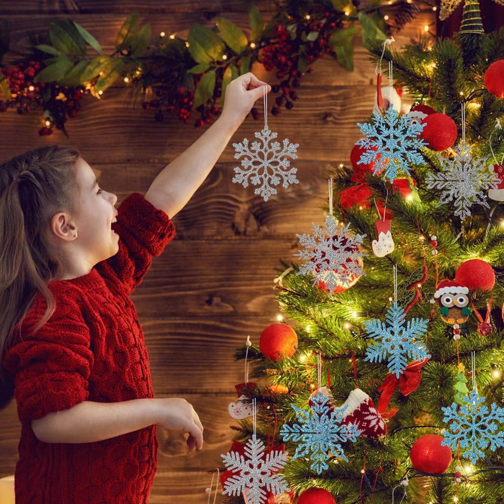 24 Stück Schneeflocken Weihnachtsdekoration - Glitzer Anhänger Champagnergold