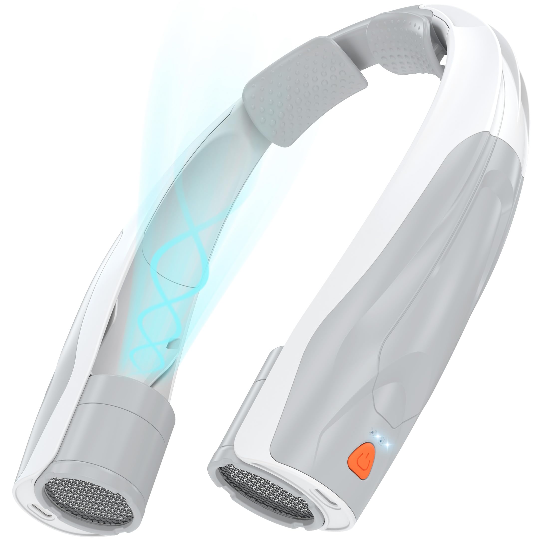Ventilateur de cou portable blanc avec batterie puissante de 6000 mAh et 6 vitesses