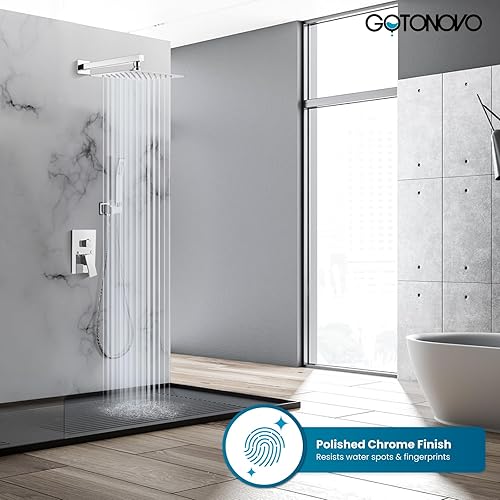 Miniatura 63 de gotonovo - Sistema de ducha de lluvia de 10 pulgadas de níquel cepillado de lujo, cabezal de ducha de alta presión, juego de grifo de ducha de mano