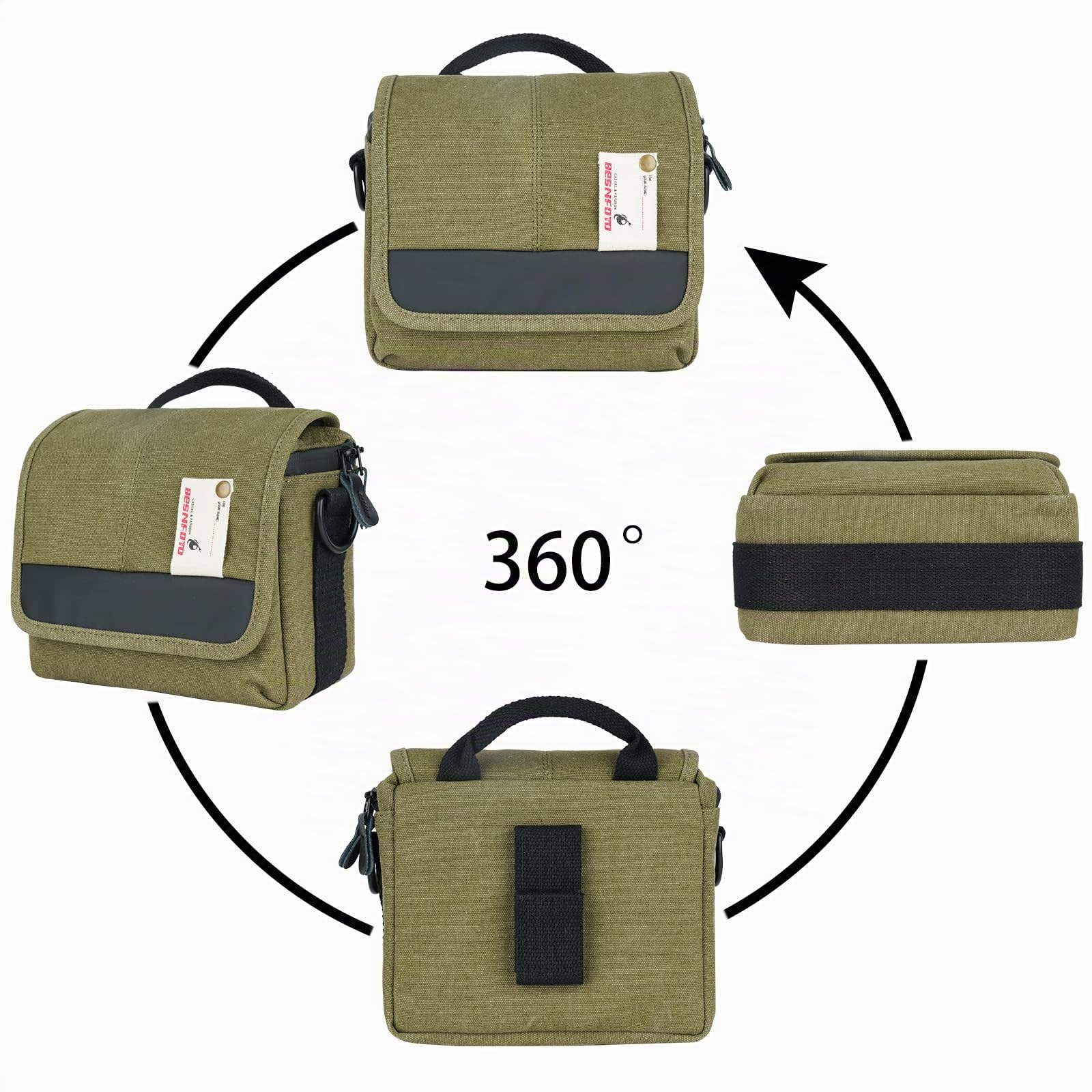 Besnfoto Borsa a tracolla senza specchio per fotocamera Canon, Verde militare, piccola
