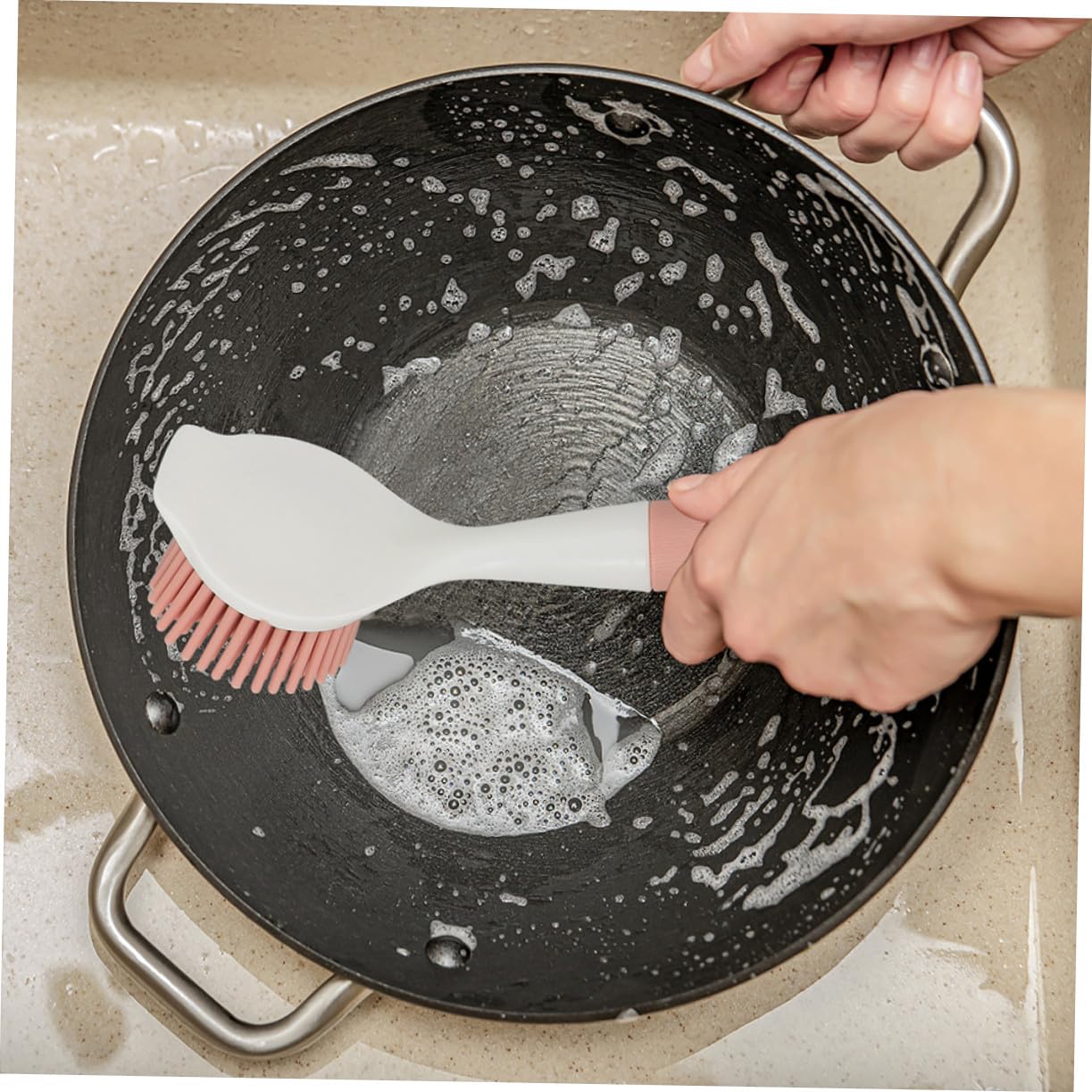 Juego De Cepillos para Lavar Platos Antiadherente 2 Piezas De Silicona TPR Rosa y Azul Mango Ergonómico para Fregadero De Cocina Limpieza Eficaz De Ollas y Sartenes Uso Doméstico