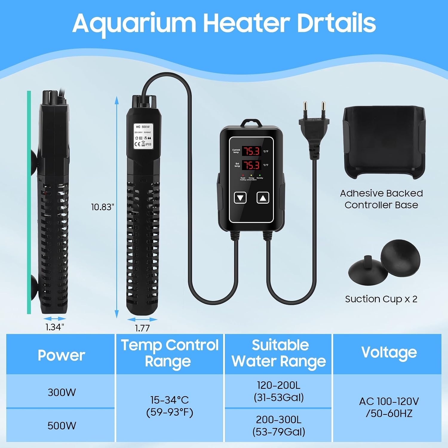 Aquarium Heater, Fish Tank Heater with Digital LED Controller, Overheat Pond Heaters for Outdoor Ponds with Fish, Adjustable Water Tank Heater for 75-120 Gallon Fish Tank