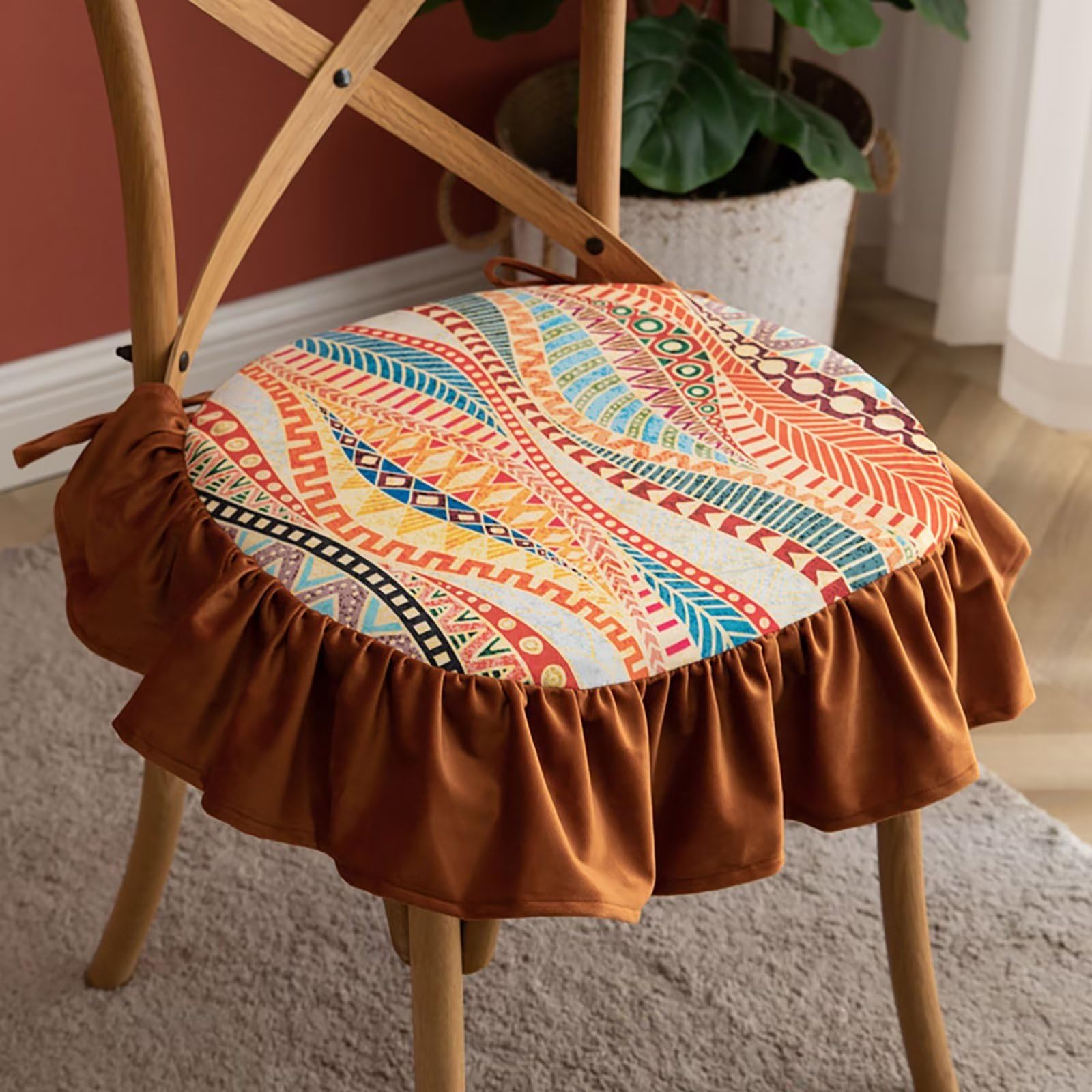 Cojines para sillas de comedor con faldón, almohadillas para sillas de comedor, paquete de 6 con lazos, cojín de asiento de 45 x 45 para sillas de cocina, funda lavable y extraíble, color naranja