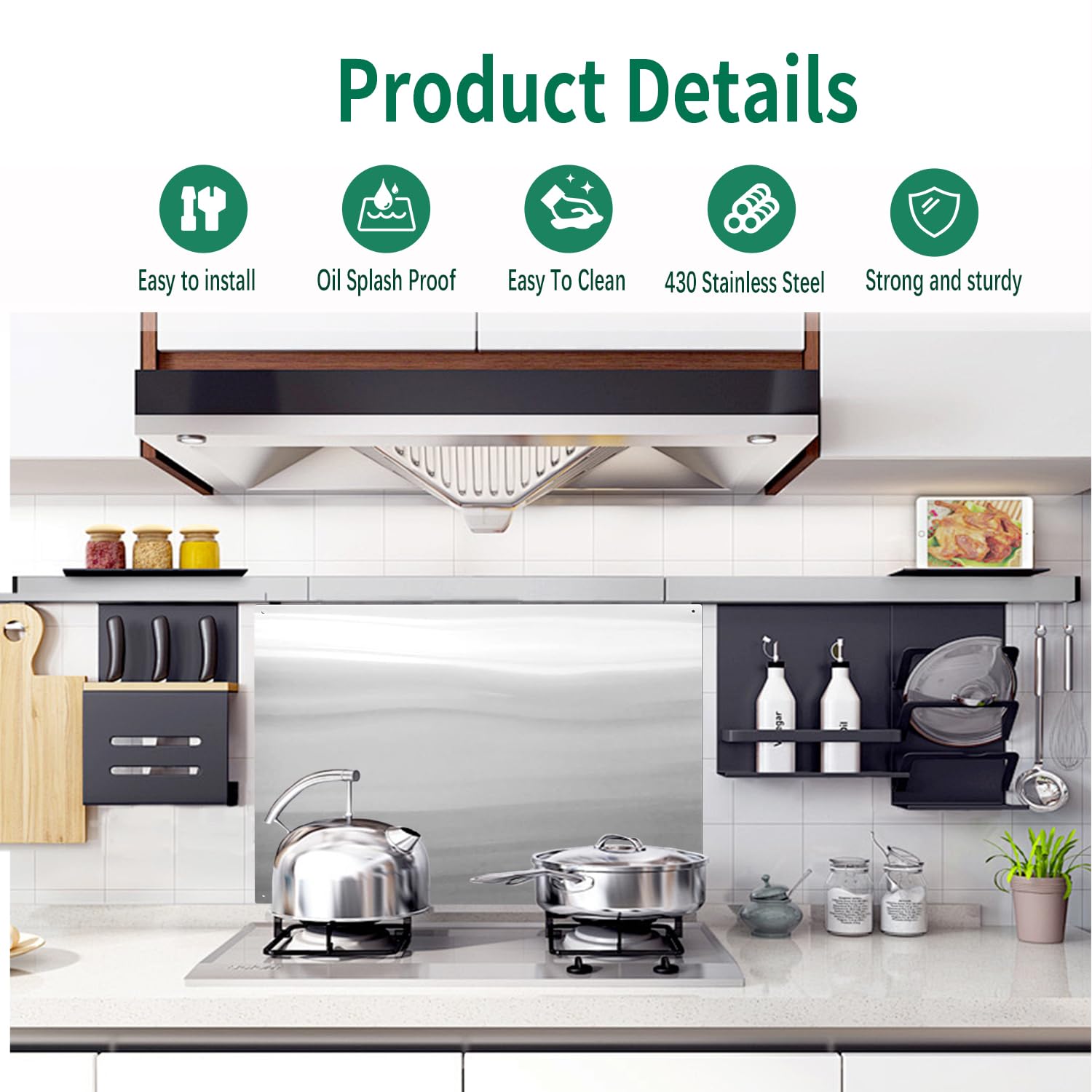 30" x 24" Stainless Steel Stove Backsplash Panel 2 Pieces Ultra-Thin Flush Mount Splash Guard for Kitchen Wall, Heat & Stain Resistant, Easy Installation with Pre-Drilled Holes - 4