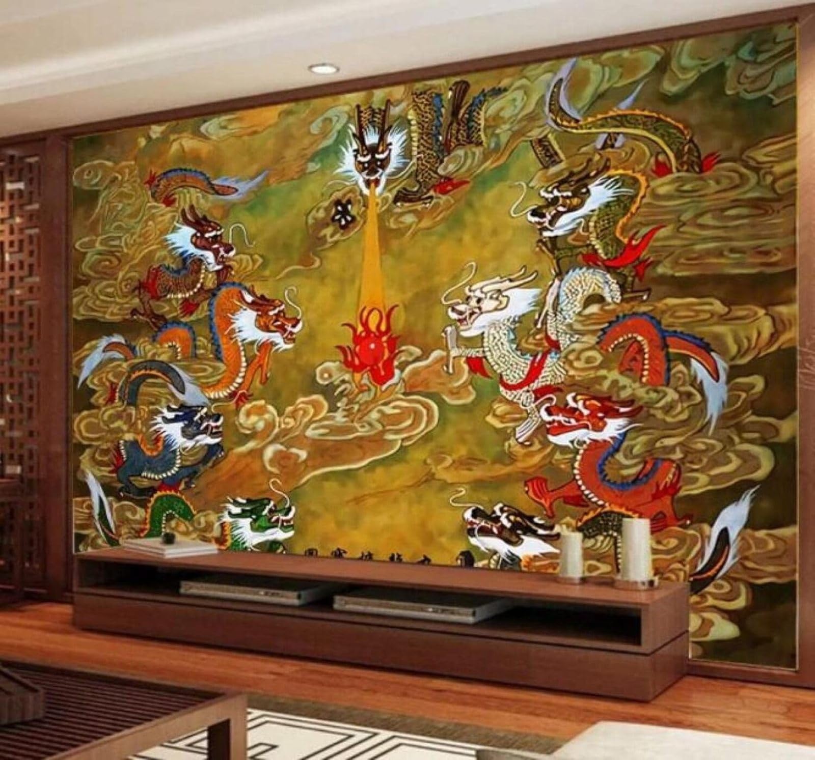 XLMING Retro Hand Drawn Dragon Art Unique 3D Wallpaper Luxury Silk Study Dining Feature Sofa Grey Bedroom Living Room Tv Decorative Wall-400cm×280cm