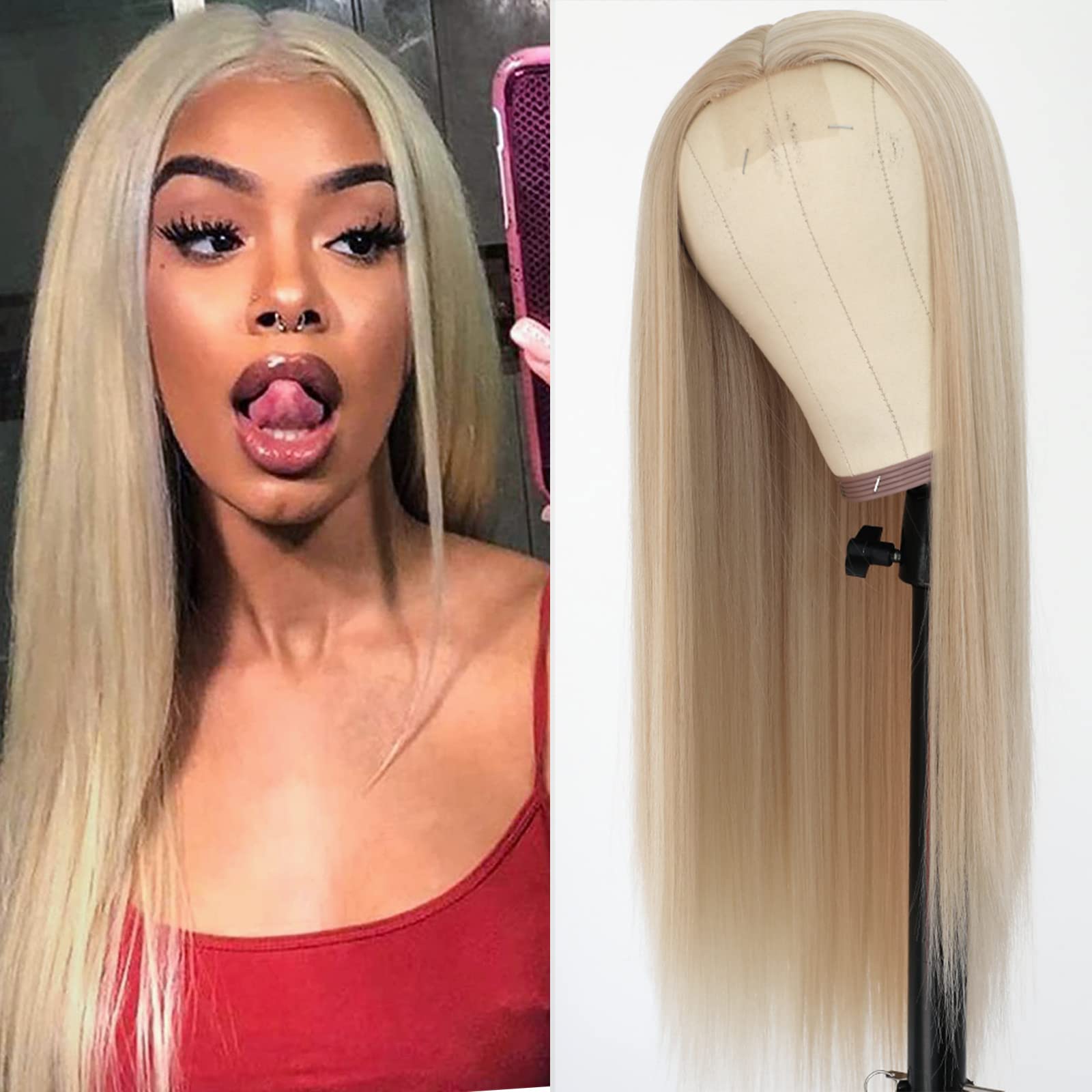 NEW ! Women 37 Inch Long Wig Straight Light Blonde Amazon.com : Missyvan Long Light Blonde Wig Long Straight  main image 4