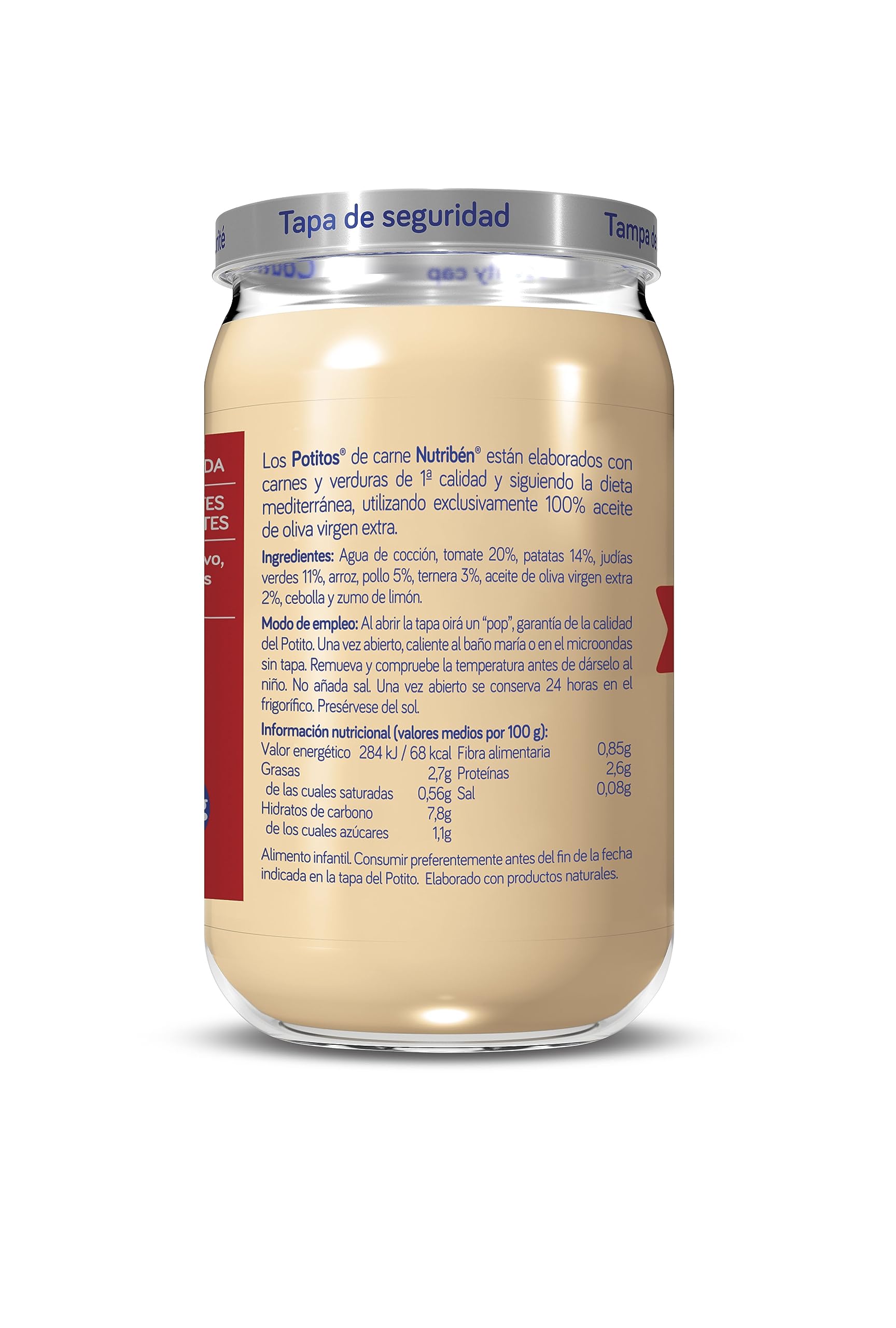 Nutribén Potitos Menestra de Verduras con Pollo y Ternera Pack 6 unidades Bebés 6 Meses Sin Gluten Sin Azúcares Añadidos
