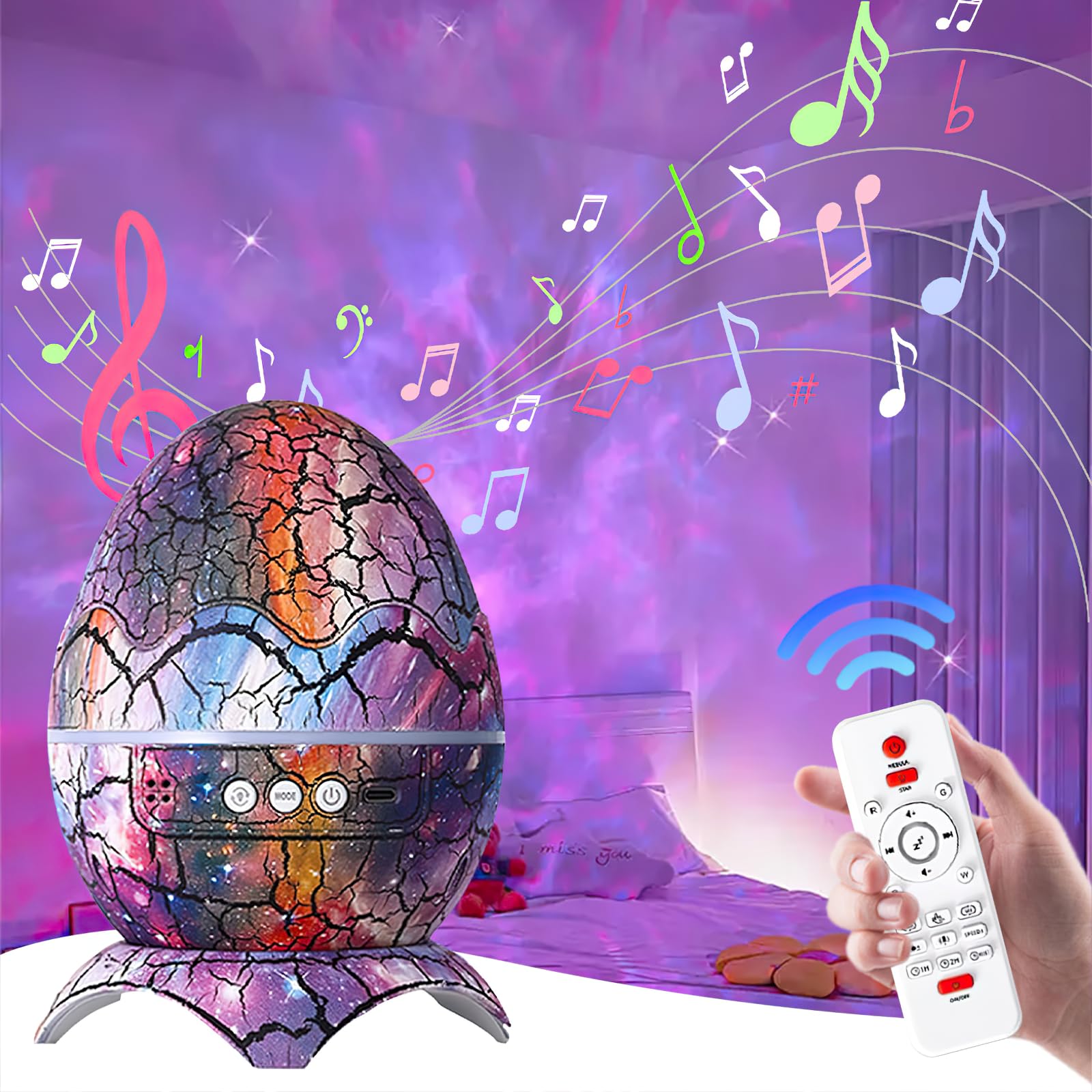Dinosaurier-Projektor, Dinosaurier-Egg, 4-in-1-Projektor, Aurora Boreal, Bluetooth – Lautsprecher, Starlight-Projektor, Geschenk für Kinder mit Geräuschen, Weiß (blau)