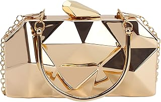 Van Caro Womens Purses and Handbags Metal Evening Clutch Crossbody Bag Chain Geometric Tote Purse Square Shoulder Bag,Gold