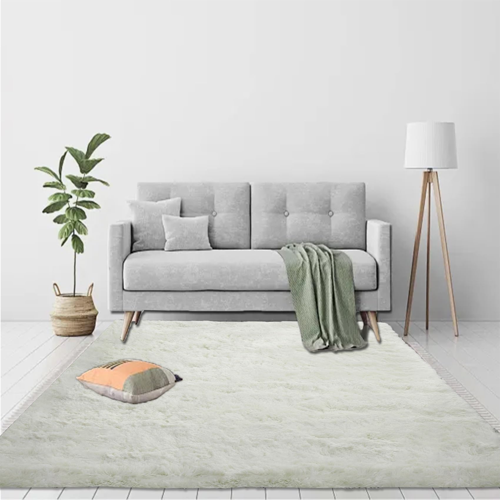 Tapis blanc cassé lavable pour chambre ado et salon grand format