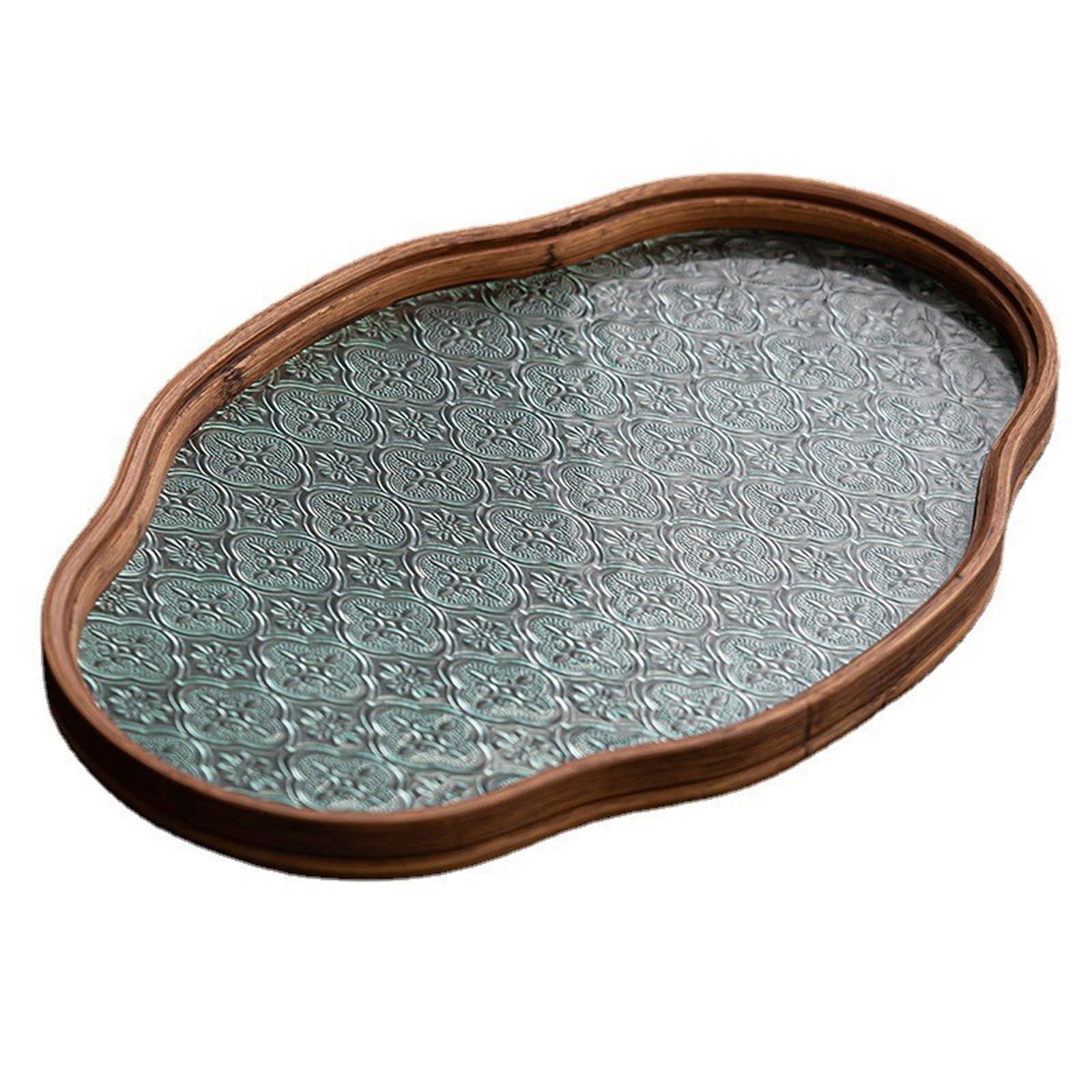 Oxxggkao Artisanal Florals Glass Serving Dishes for Desserts and Centerpiece Arrangements in Any Space Sturdy Glass Serving Tray