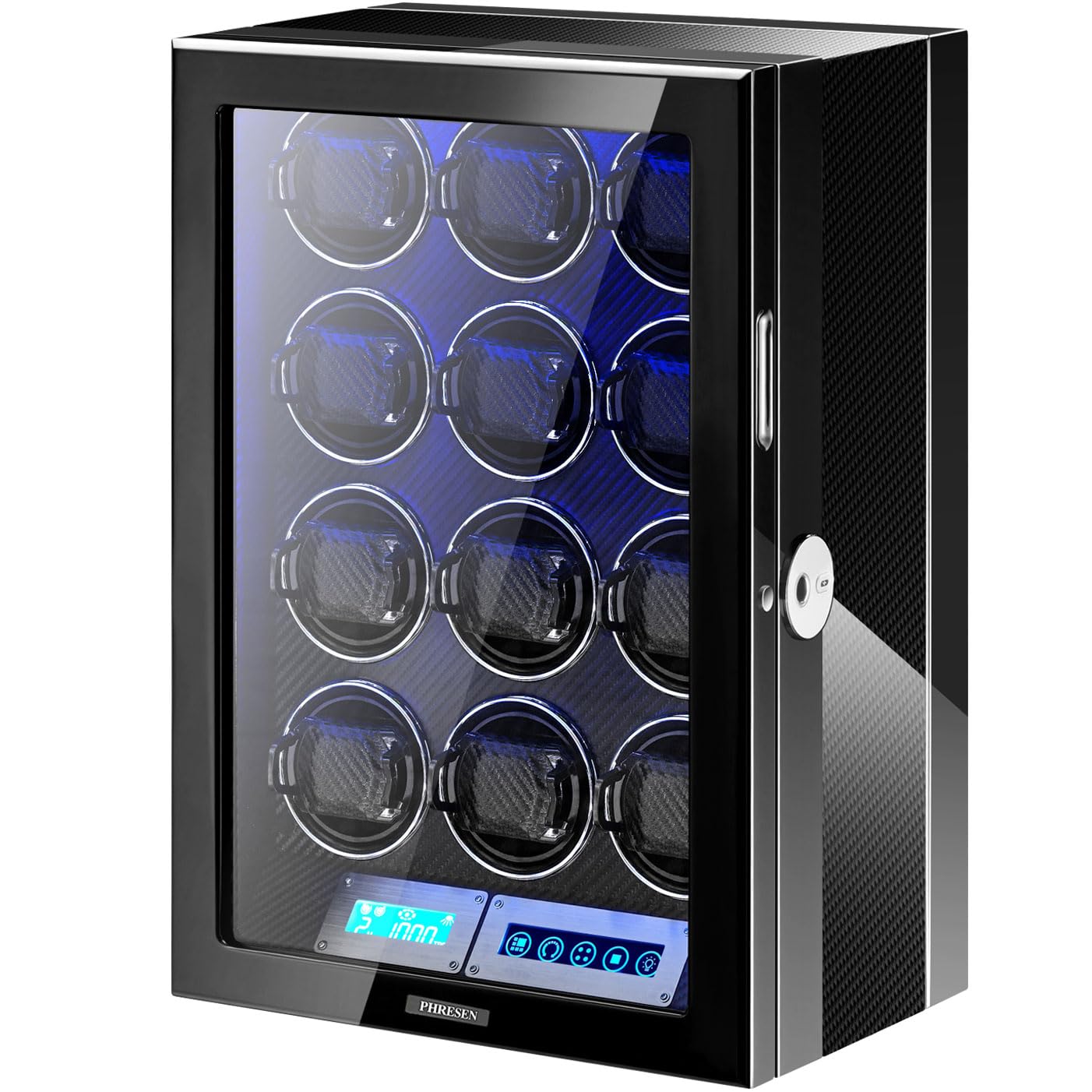 Uhrenbeweger 12 Automatikuhren, ultra-leise japanische Motoren, integrierte LED-Beleuchtung und LCD-Touchscreen-Steuerung