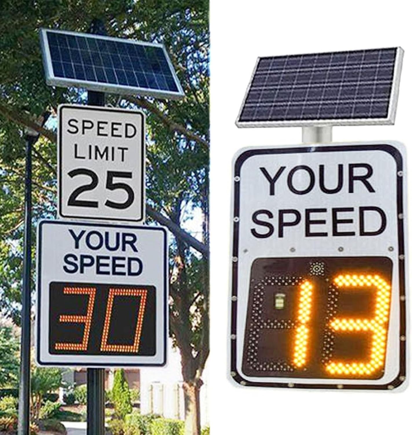 Solar Speed Display Radar Traffic Sign, Speed Measurement Radar Feedback Sign Road Safety Speed Limit Detector with Accessories(60 * 90cm)