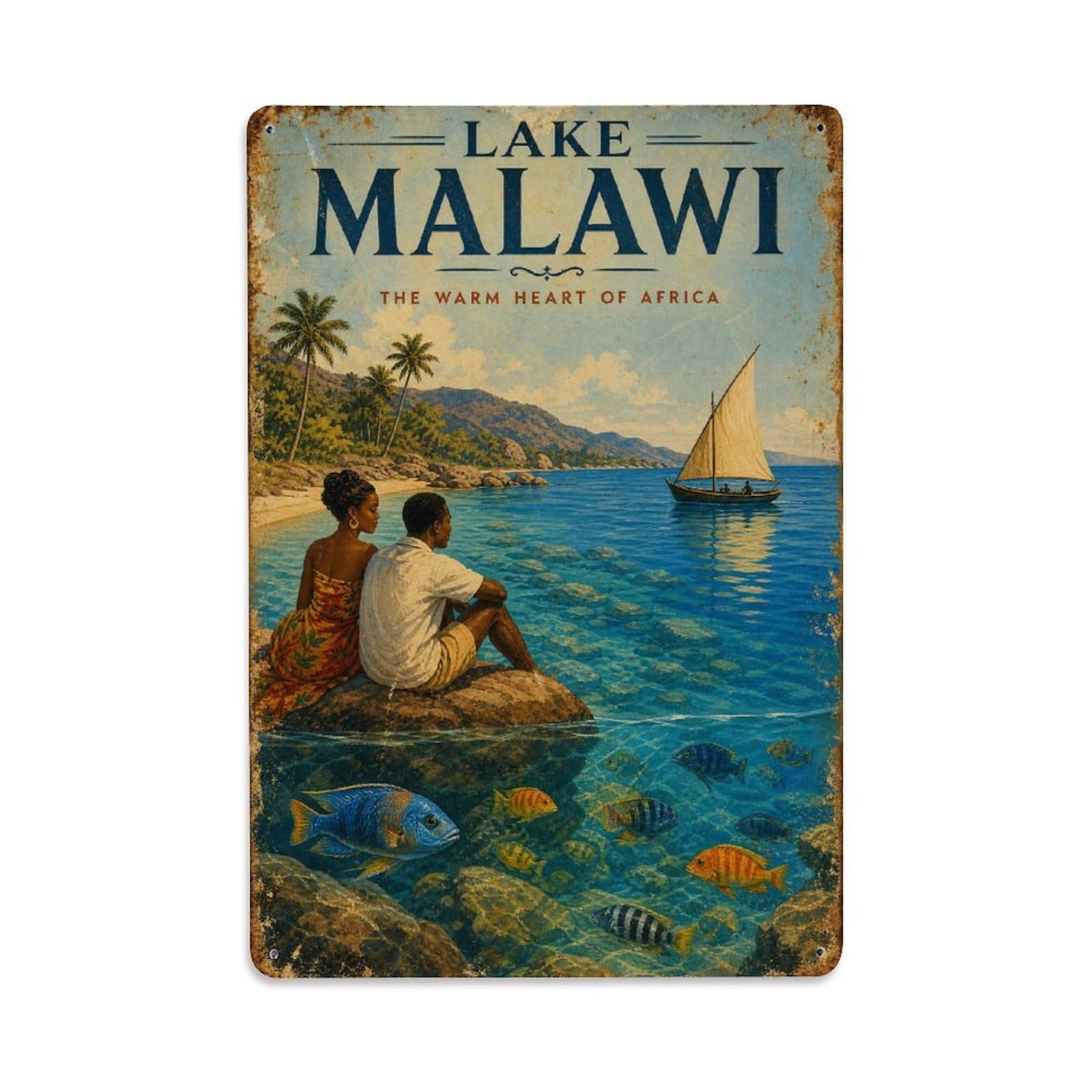 Metal Tin Sign Vintage Travel Malawi Lake Malawi