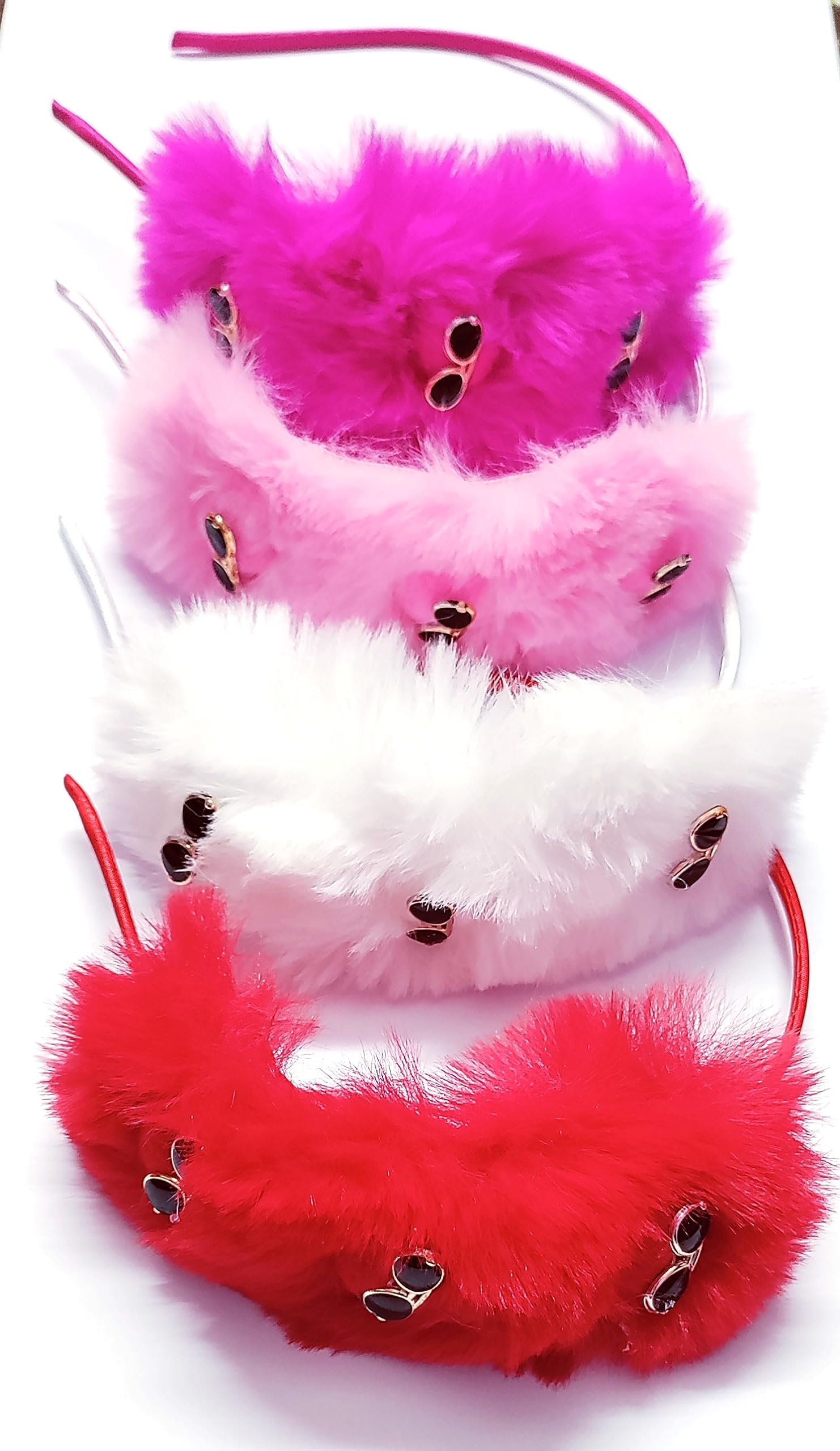 Pack of 4 soft Fluffy Faux Fur/hair accessories/headband Hair Band Teddy Design with goggles attatched with Metal hairband/headband for Girls-image-1