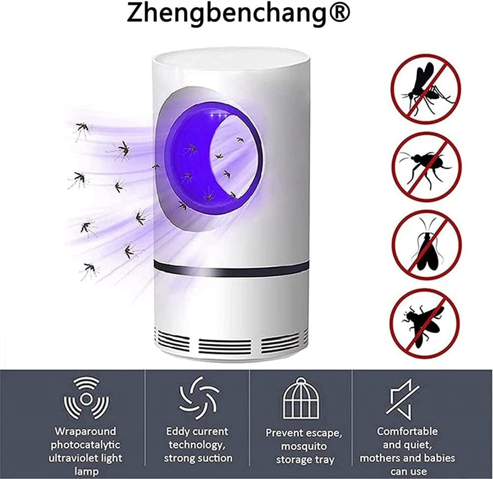 Lámpara LED para Matar Mosquitos, luz Nocturna UV, Repelente de Mosquitos, Trampa para Matar Moscas, Control de Insectos, Ventilador de succión, sin Zapper, lámpara atrapasueños Segura para niños, 36