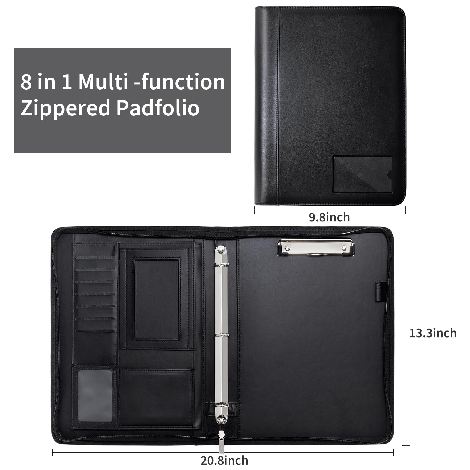 Confezione da 2 raccoglitori a 3 anelli, in pelle PU, con cerniera, porta biglietti da visita e tablet, formato A4, organizer per documenti per riunioni, per uomini e donne